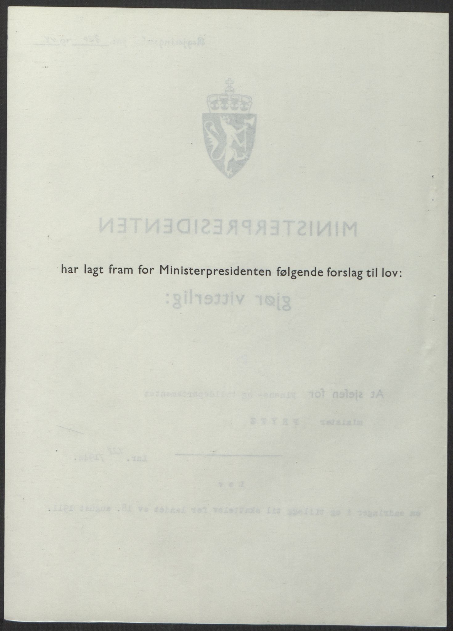 NS-administrasjonen 1940-1945 (Statsrådsekretariatet, de kommisariske statsråder mm), RA/S-4279/D/Db/L0100: Lover, 1944, s. 610