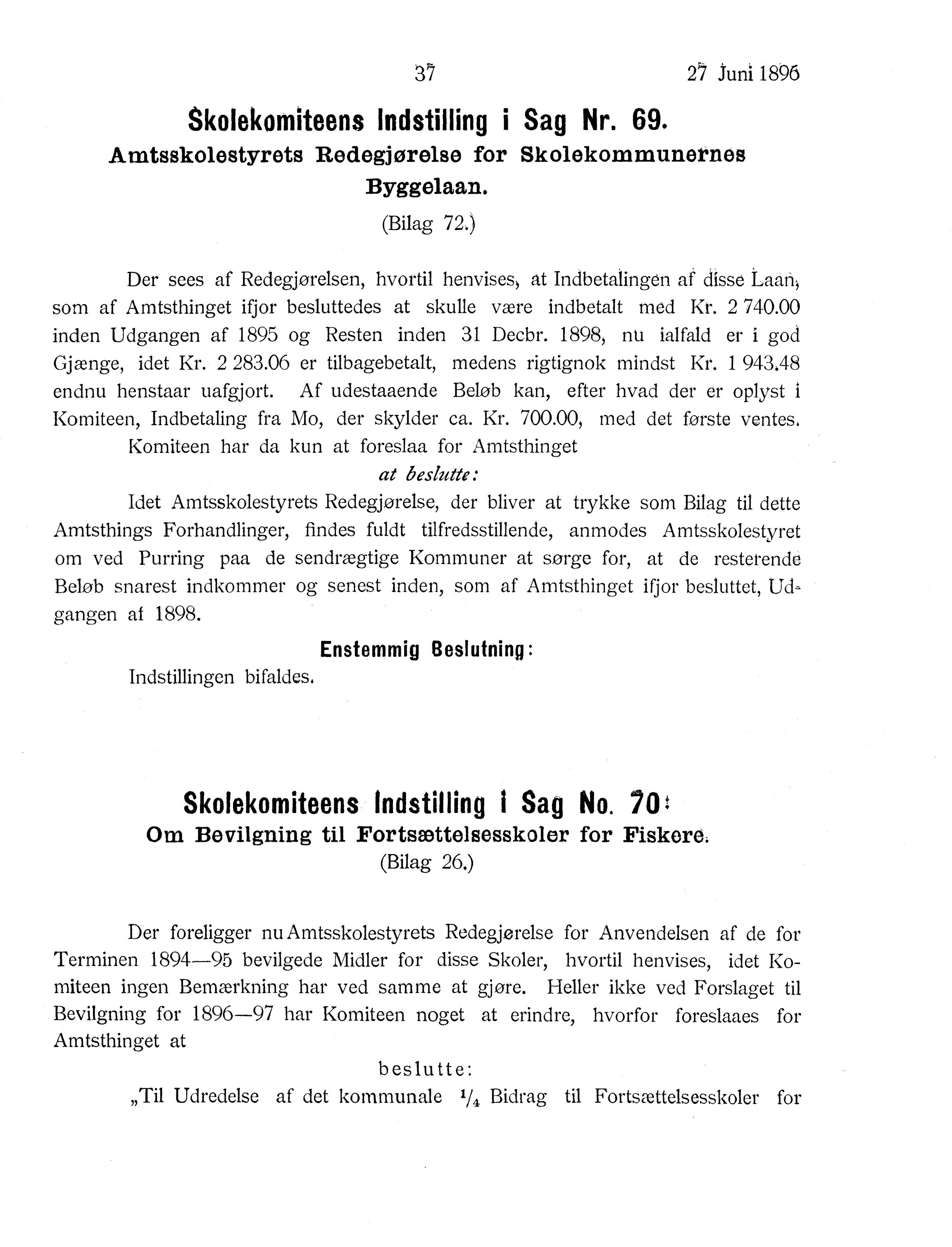 Nordland Fylkeskommune. Fylkestinget, AIN/NFK-17/176/A/Ac/L0019: Fylkestingsforhandlinger 1896, 1896