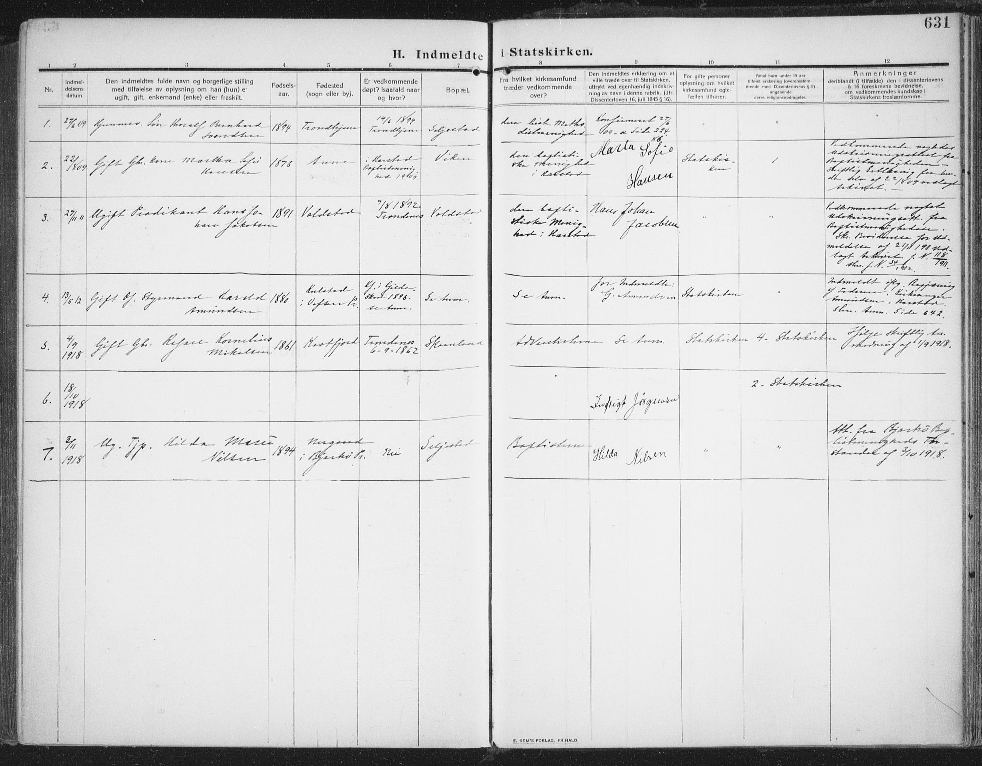 Trondenes sokneprestkontor, AV/SATØ-S-1319/H/Ha/L0018kirke: Ministerialbok nr. 18, 1909-1918, s. 631