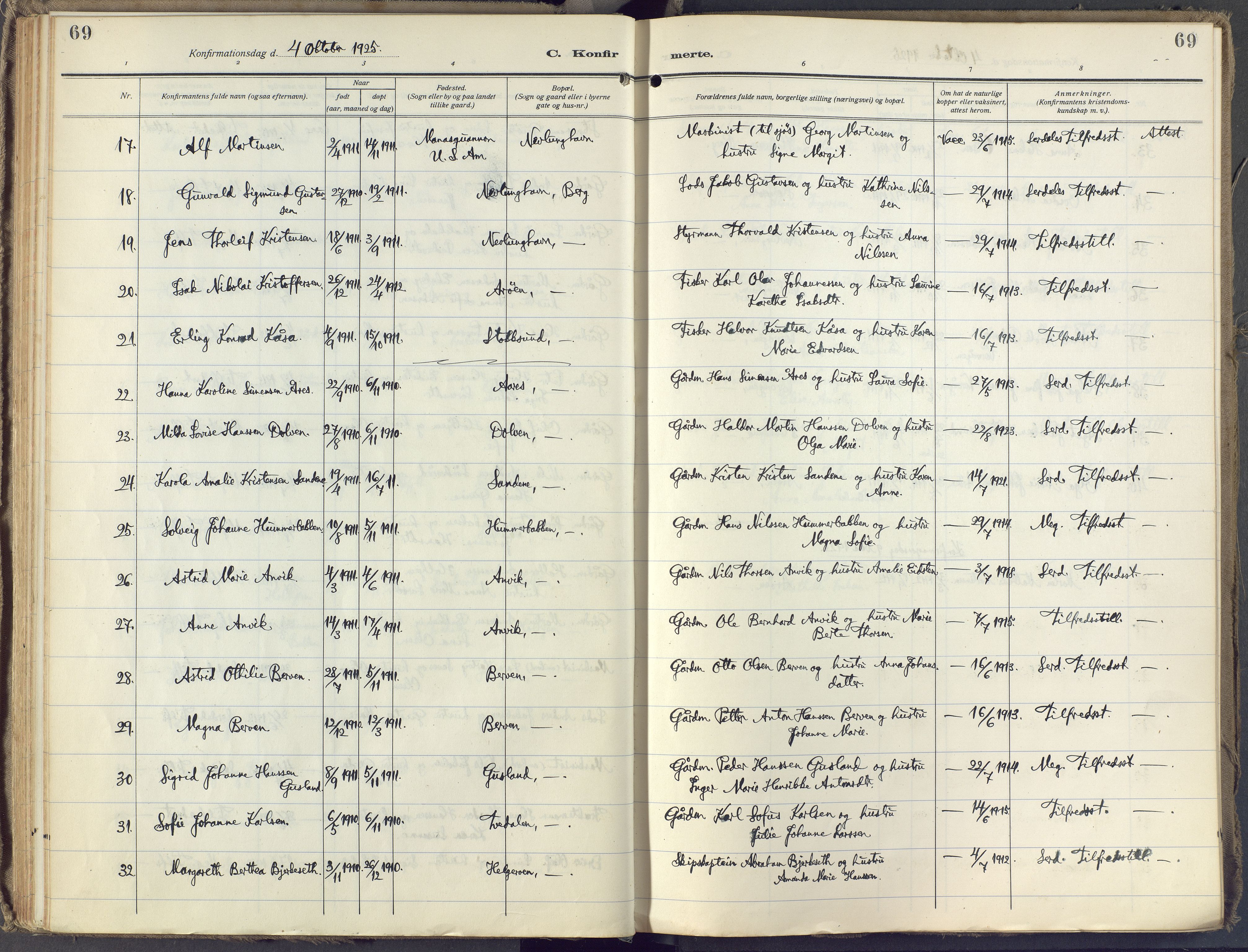 Brunlanes kirkebøker, SAKO/A-342/F/Fb/L0004: Ministerialbok nr. II 4, 1923-1940, s. 69