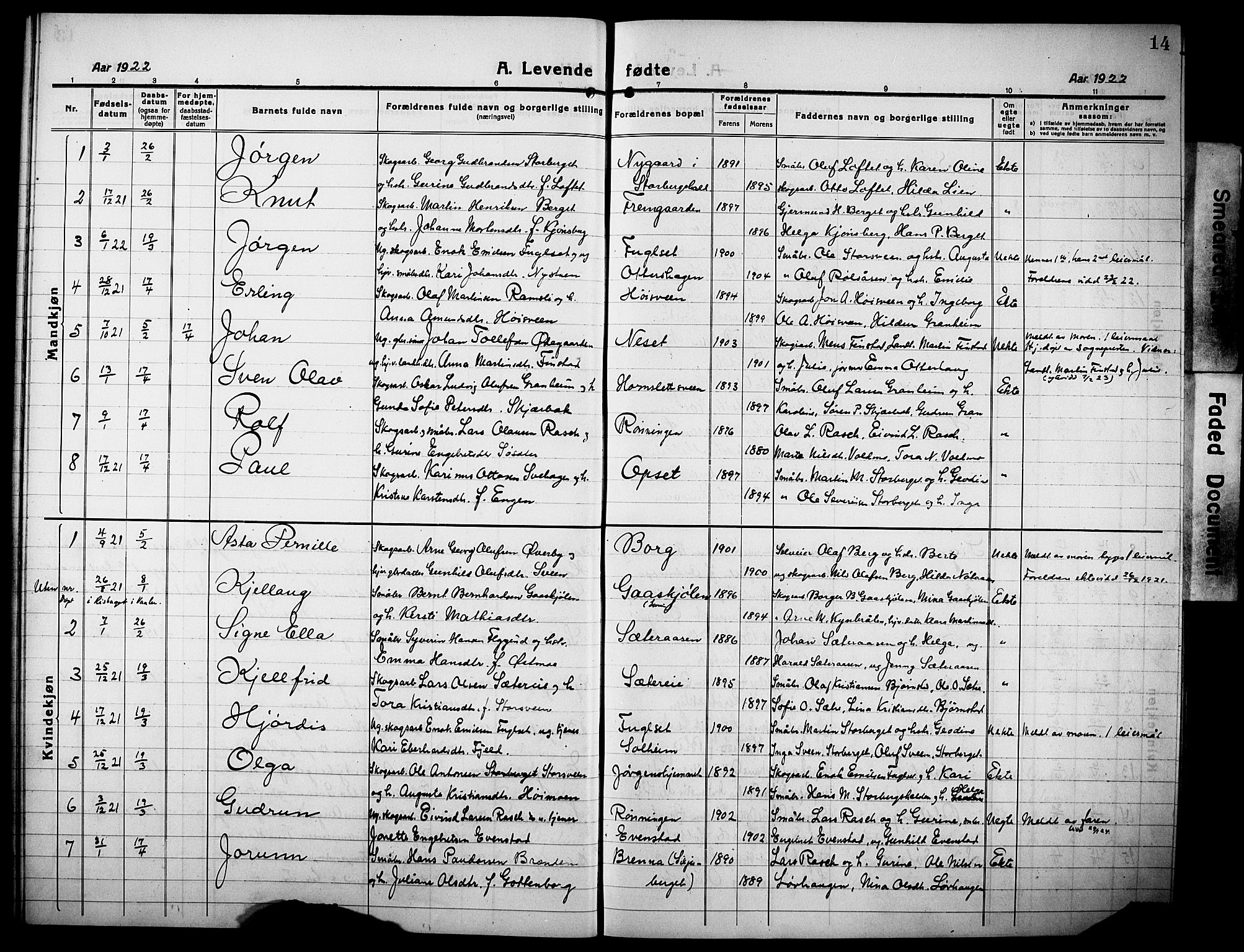 Elverum prestekontor, AV/SAH-PREST-044/H/Ha/Hab/L0013: Klokkerbok nr. 13, 1919-1933, s. 14
