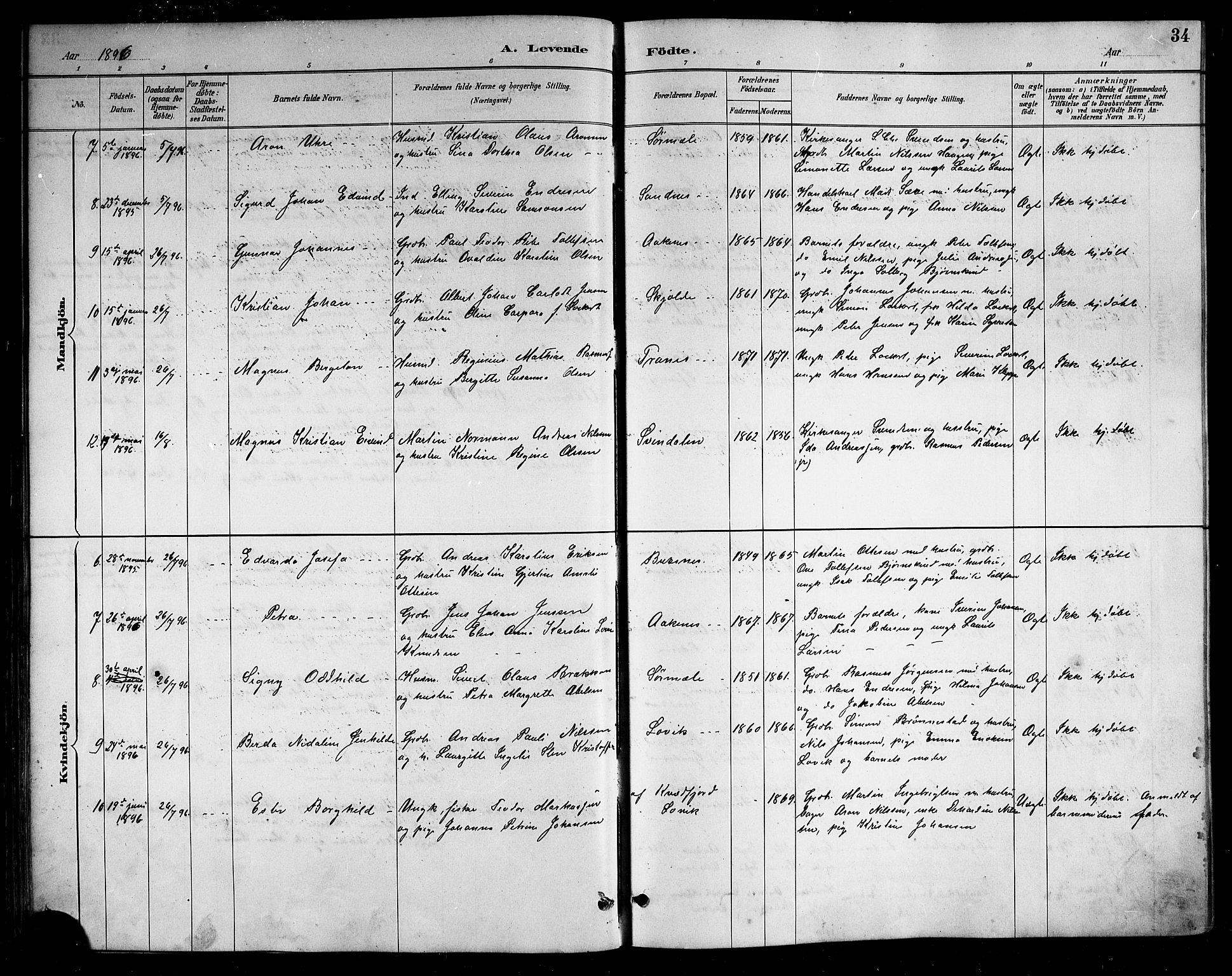 Ministerialprotokoller, klokkerbøker og fødselsregistre - Nordland, AV/SAT-A-1459/898/L1427: Klokkerbok nr. 898C02, 1887-1917, s. 34