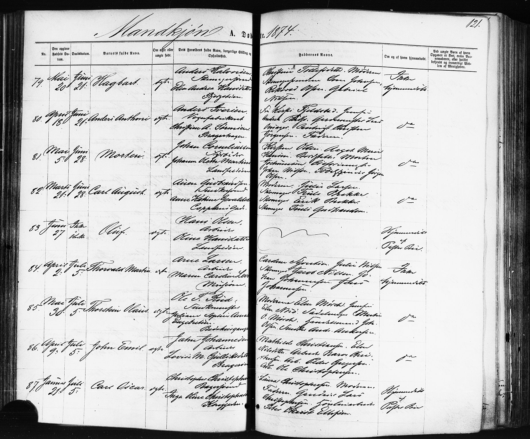 Bragernes kirkebøker, SAKO/A-6/F/Fb/L0004: Ministerialbok nr. II 4, 1869-1875, s. 121