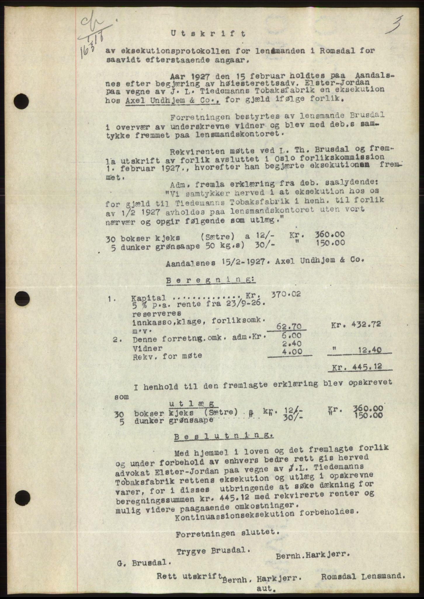 Romsdal sorenskriveri, AV/SAT-A-4149/1/2/2C/L0052: Pantebok nr. 46, 1927-1927, Tingl.dato: 01.03.1927