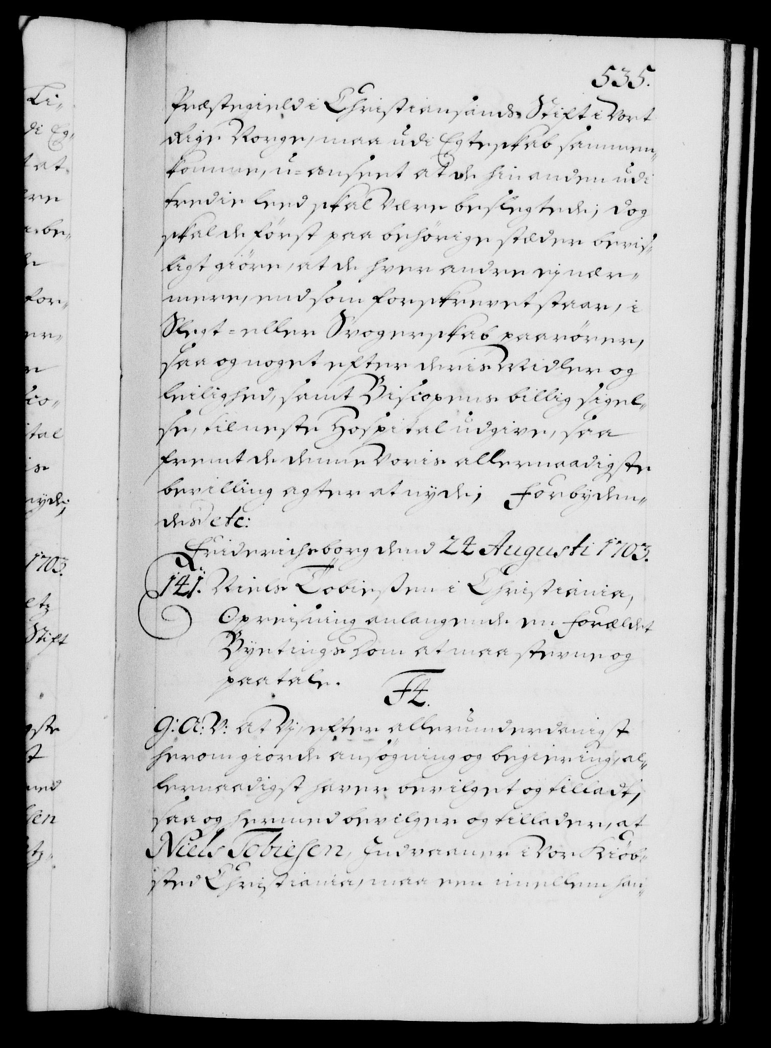 Danske Kanselli 1572-1799, RA/EA-3023/F/Fc/Fca/Fcaa/L0018: Norske registre, 1699-1703, s. 535a