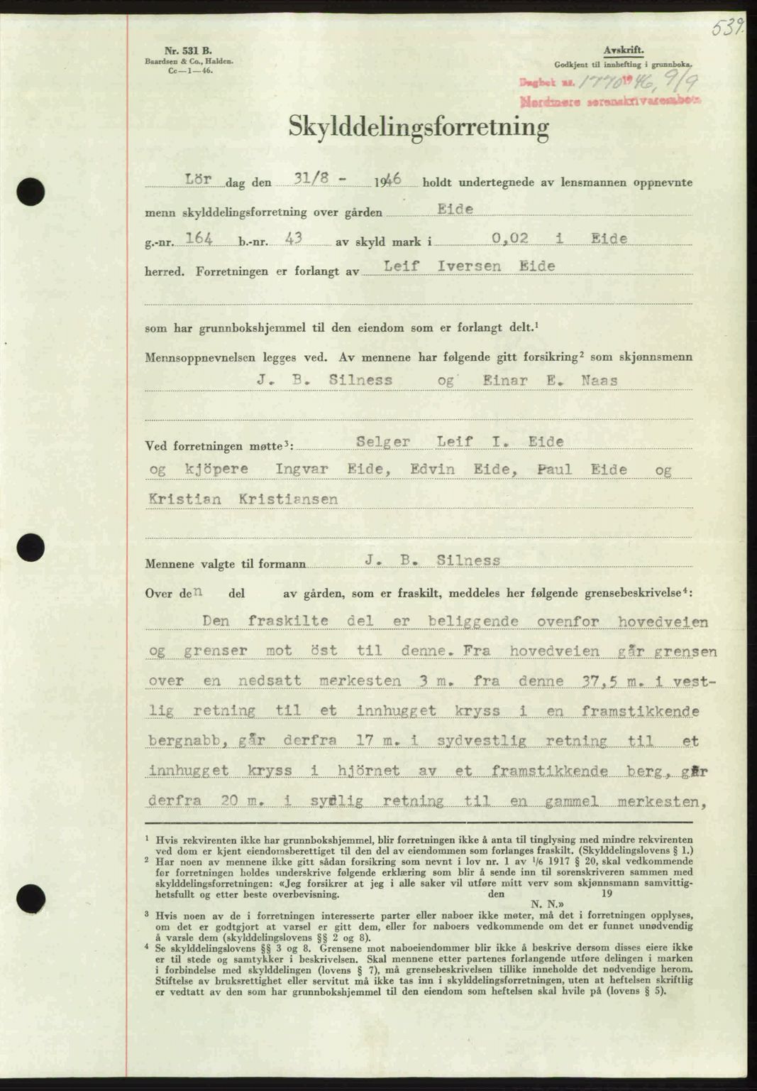 Nordmøre sorenskriveri, SAT/A-4132/1/2/2Ca: Pantebok nr. A102, 1946-1946, Dagboknr: 1770/1946