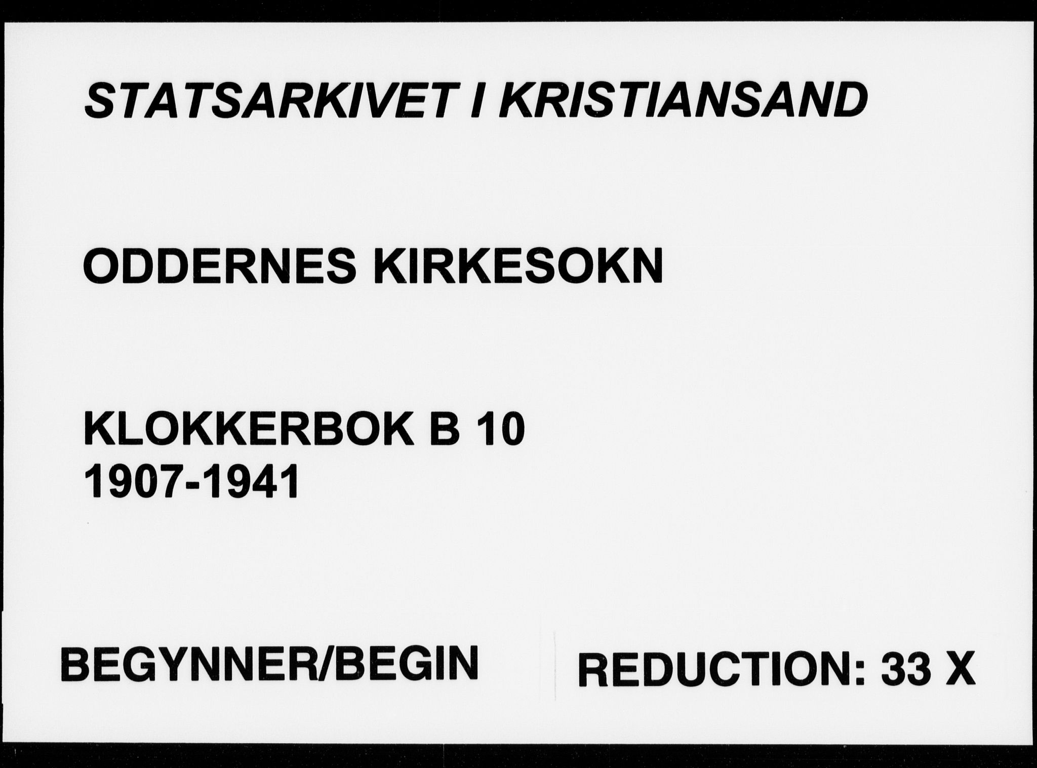 Oddernes sokneprestkontor, SAK/1111-0033/F/Fb/Fba/L0010: Klokkerbok nr. B 10, 1907-1941