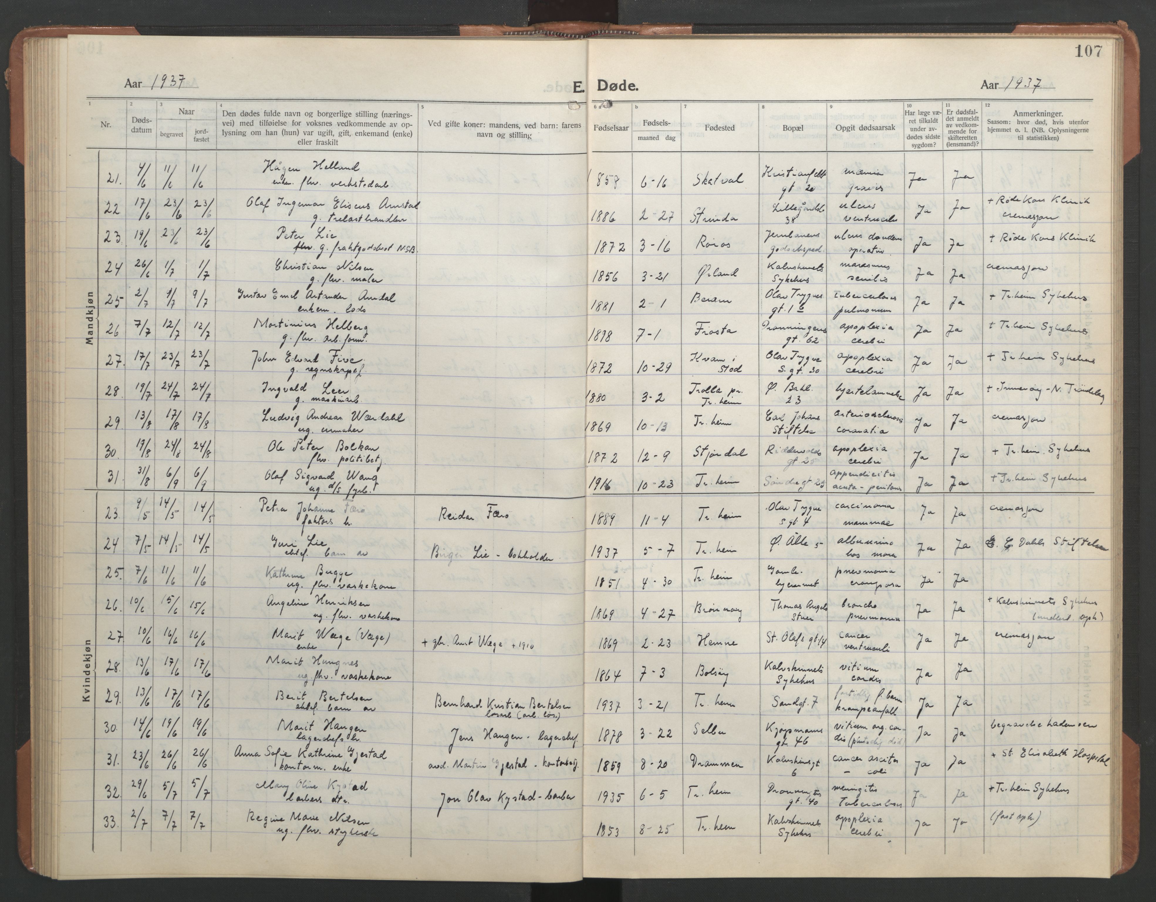 Ministerialprotokoller, klokkerbøker og fødselsregistre - Sør-Trøndelag, SAT/A-1456/602/L0150: Klokkerbok nr. 602C18, 1922-1949, s. 107