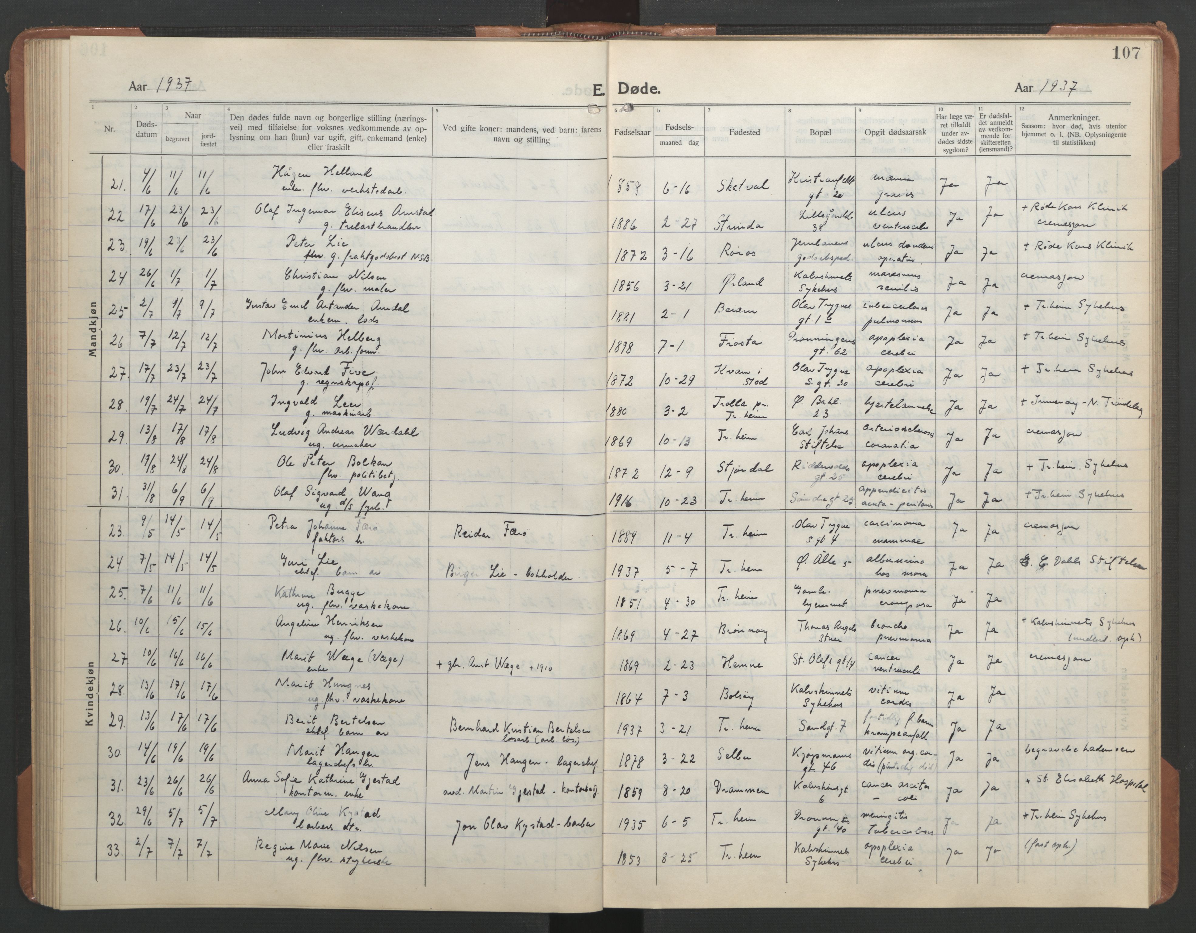 Ministerialprotokoller, klokkerbøker og fødselsregistre - Sør-Trøndelag, AV/SAT-A-1456/602/L0150: Klokkerbok nr. 602C18, 1922-1949, s. 107