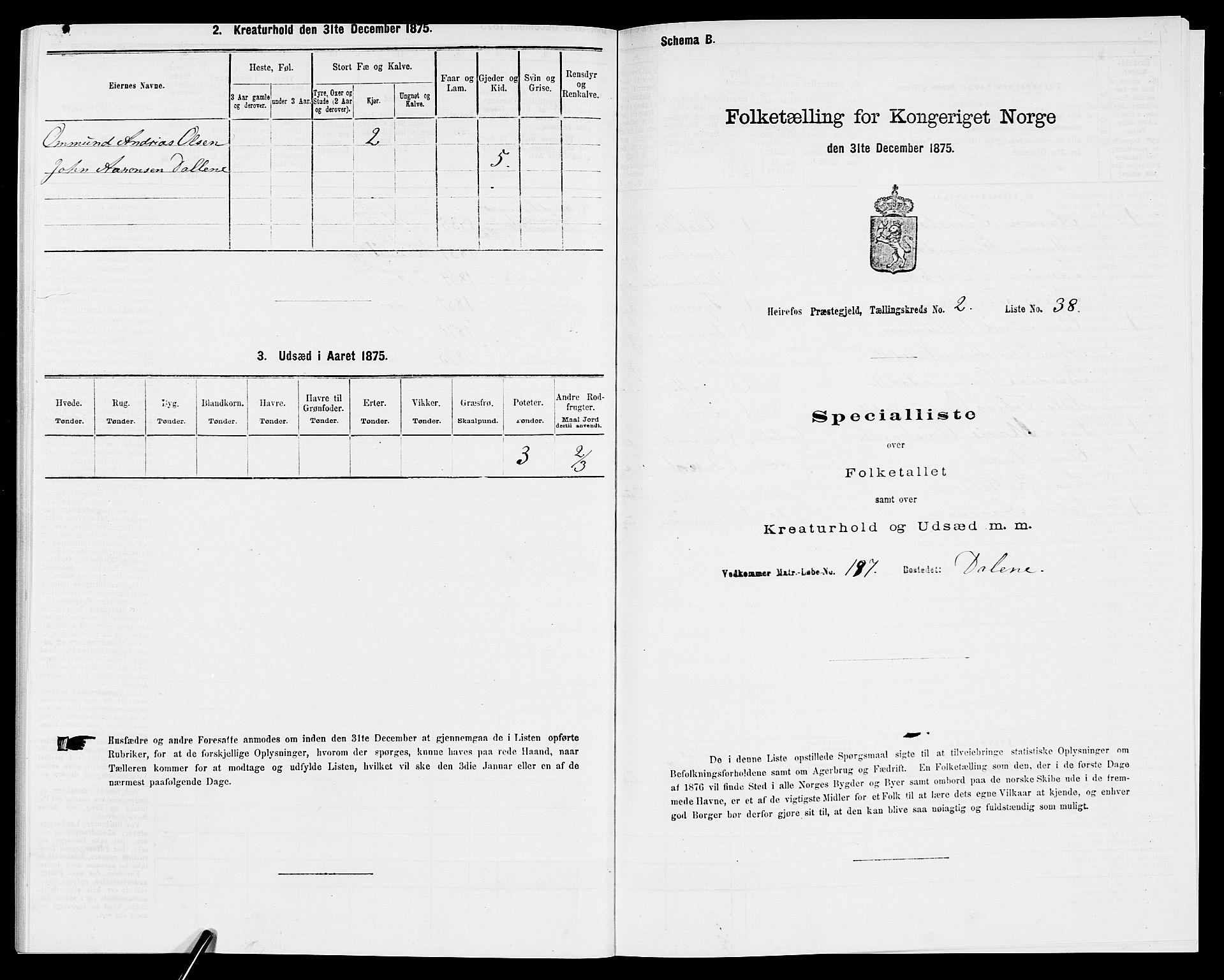 SAK, Folketelling 1875 for 0933P Herefoss prestegjeld, 1875, s. 183