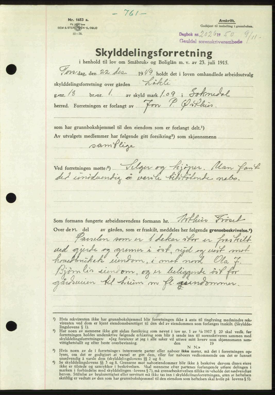 Gauldal sorenskriveri, SAT/A-0014/1/2/2C: Pantebok nr. A11, 1950-1950, Dagboknr: 2026/1950