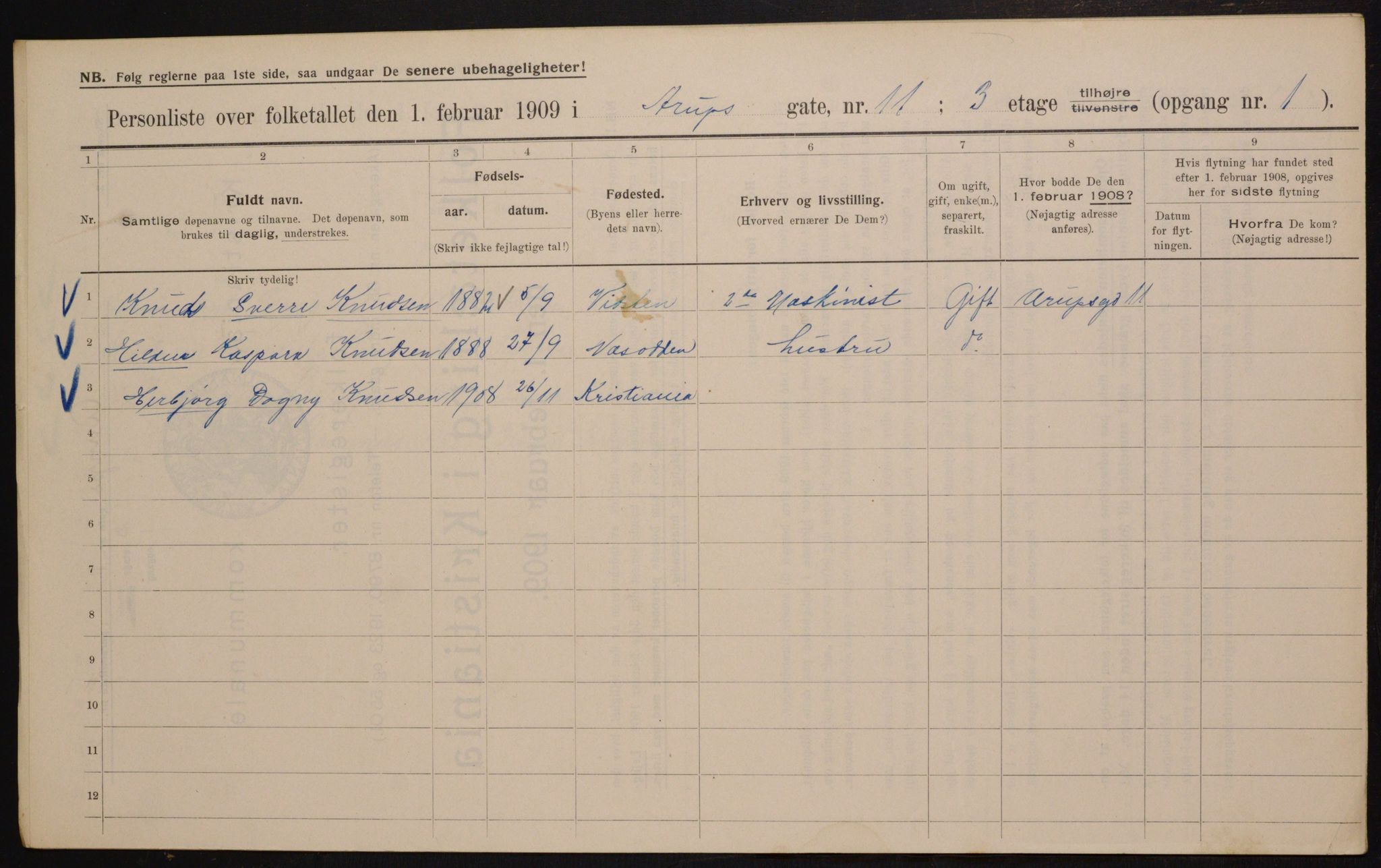 OBA, Kommunal folketelling 1.2.1909 for Kristiania kjøpstad, 1909, s. 2129