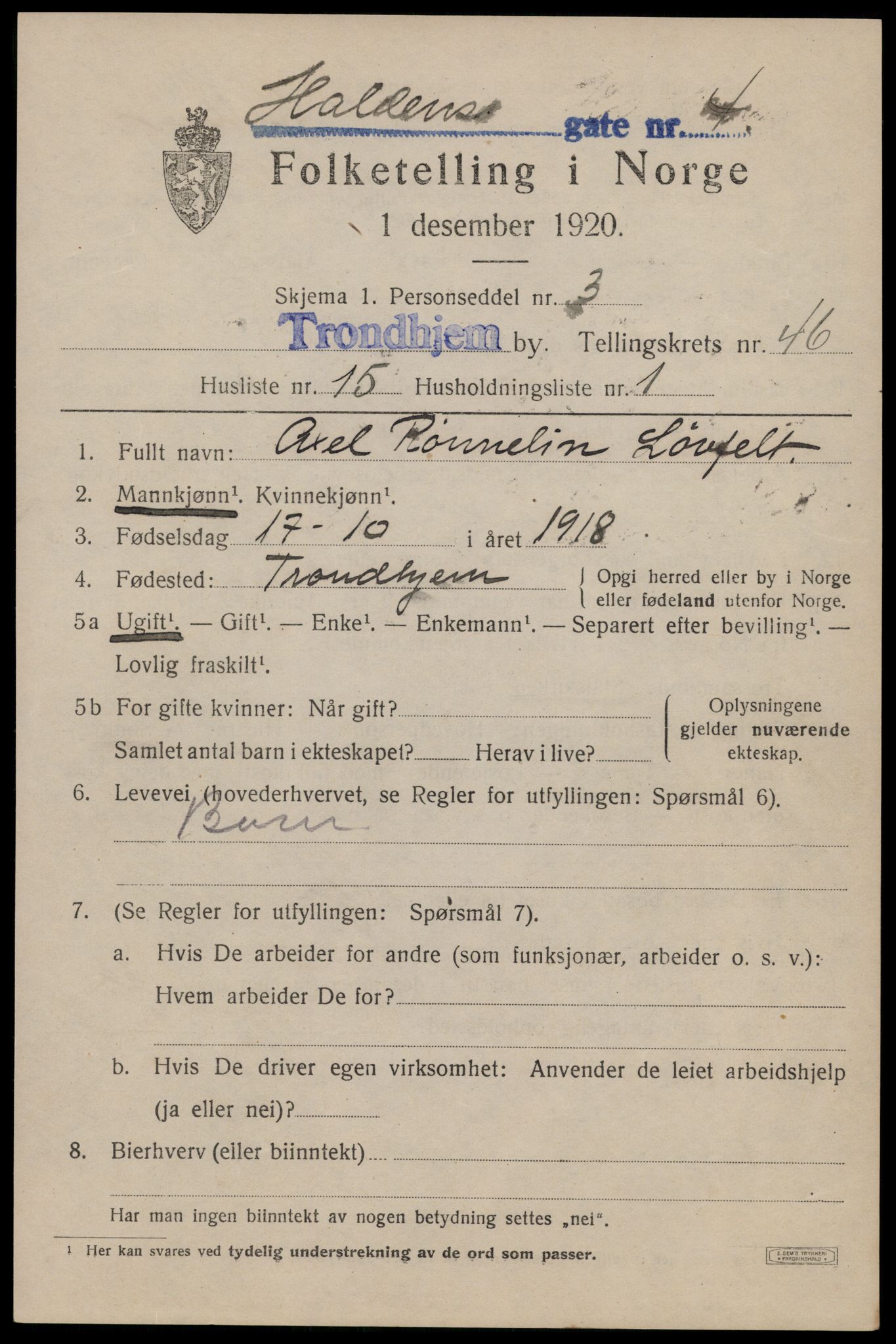 SAT, Folketelling 1920 for 1601 Trondheim kjøpstad, 1920, s. 98328