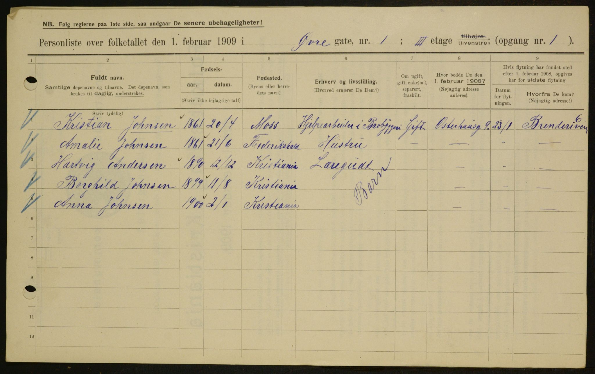 OBA, Kommunal folketelling 1.2.1909 for Kristiania kjøpstad, 1909, s. 117743