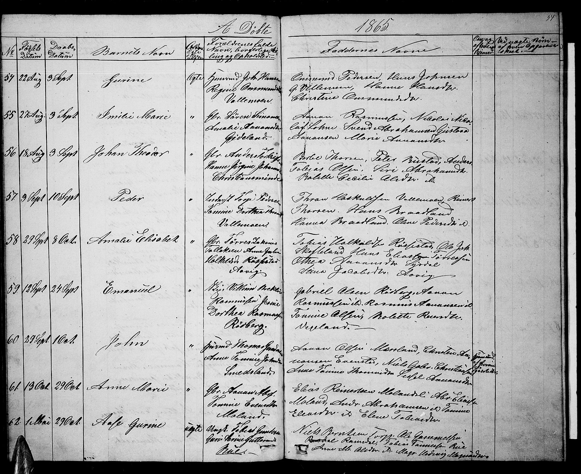 Sør-Audnedal sokneprestkontor, AV/SAK-1111-0039/F/Fb/Fbb/L0003: Klokkerbok nr. B 3, 1859-1868, s. 54