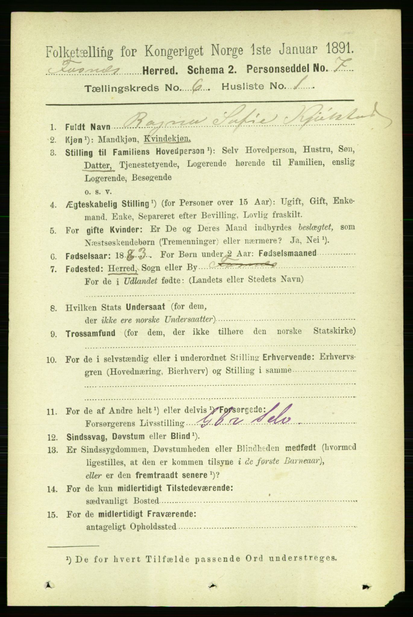 RA, Folketelling 1891 for 1748 Fosnes herred, 1891, s. 2768