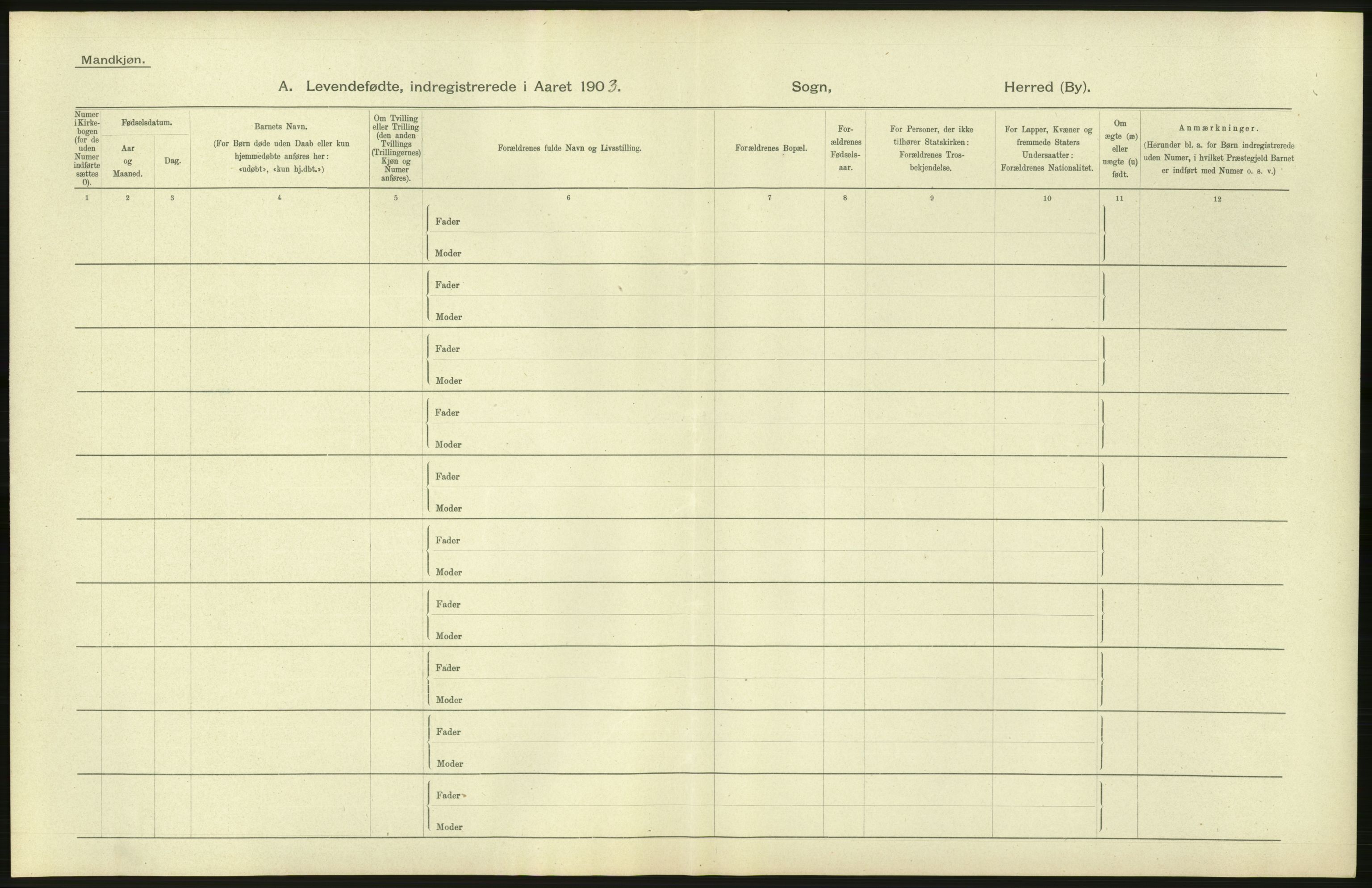 Statistisk sentralbyrå, Sosiodemografiske emner, Befolkning, AV/RA-S-2228/D/Df/Dfa/Dfaa/L0005: Hedemarkens amt: Fødte, gifte, døde, 1903, s. 436