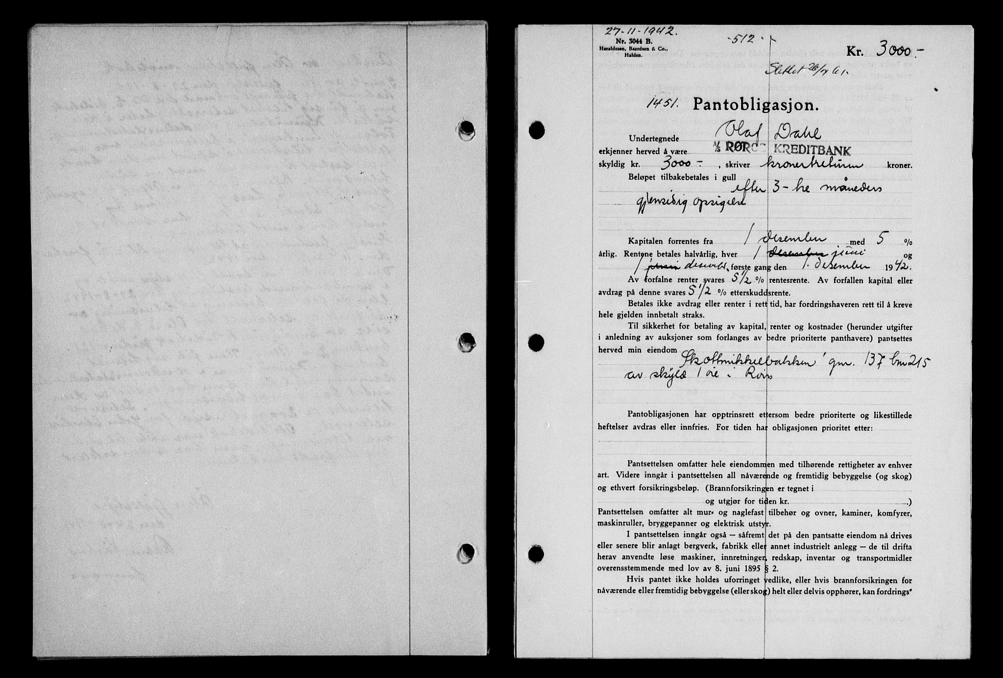 Gauldal sorenskriveri, SAT/A-0014/1/2/2C/L0055: Pantebok nr. 60, 1942-1942, Dagboknr: 1451/1942