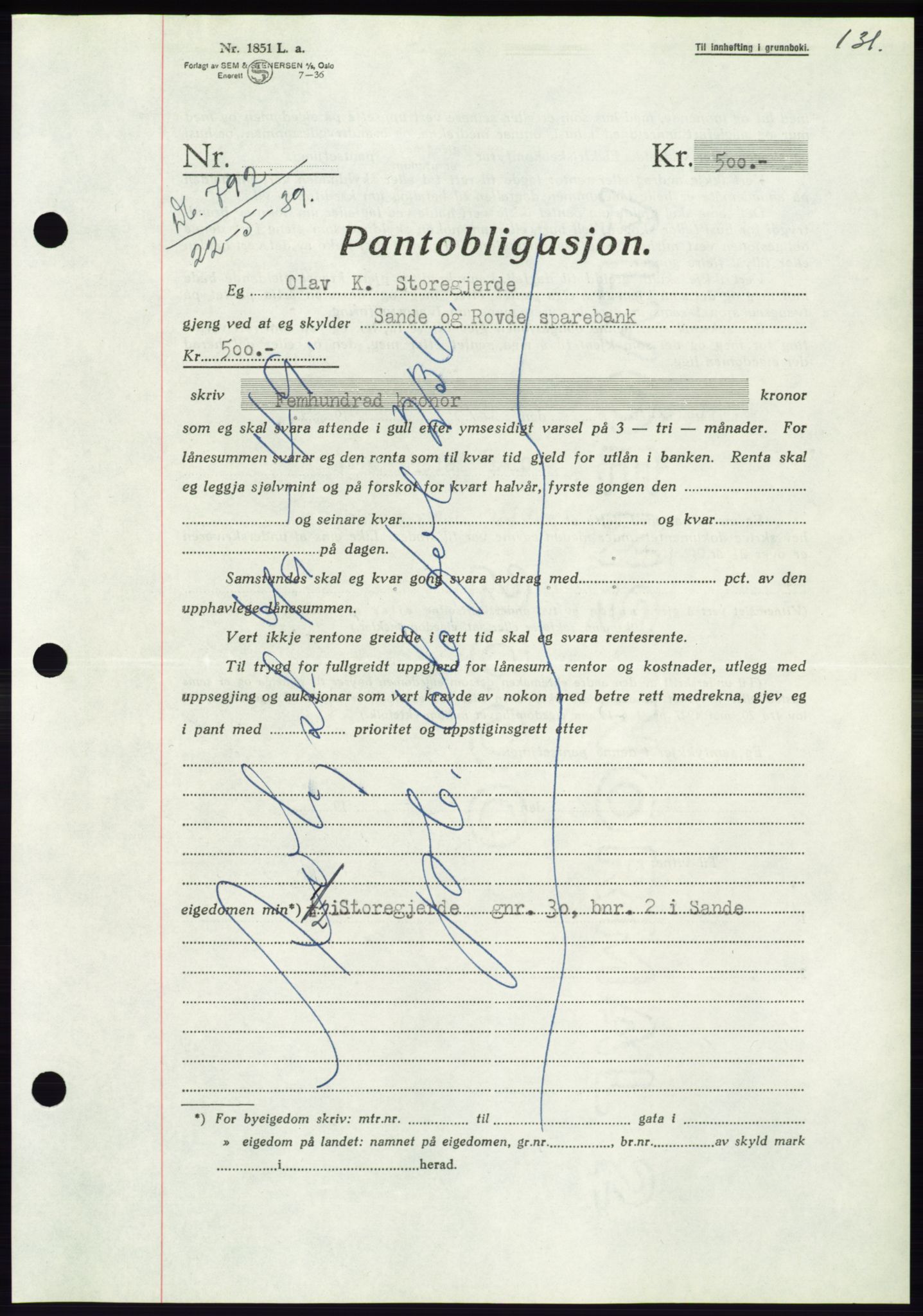 Søre Sunnmøre sorenskriveri, AV/SAT-A-4122/1/2/2C/L0068: Pantebok nr. 62, 1939-1939, Dagboknr: 792/1939