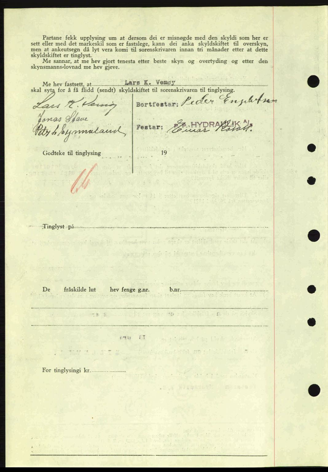 Nordre Sunnmøre sorenskriveri, AV/SAT-A-0006/1/2/2C/2Ca: Pantebok nr. A15, 1942-1943, Dagboknr: 496/1943