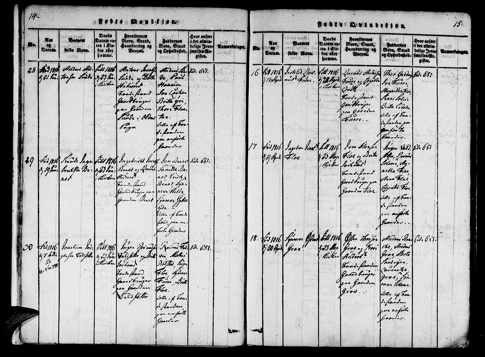 Innvik sokneprestembete, AV/SAB-A-80501: Ministerialbok nr. A 2, 1816-1821, s. 14-15