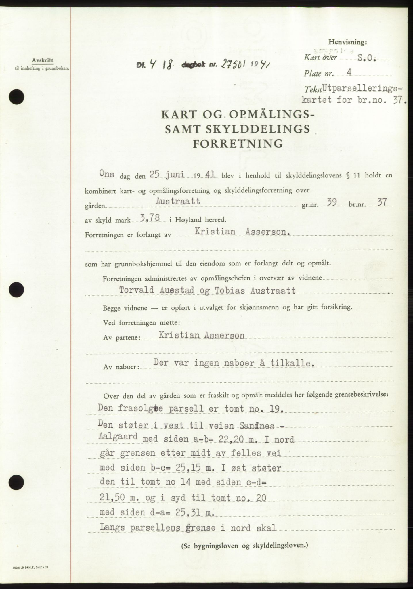 Jæren sorenskriveri, SAST/A-100310/03/G/Gba/L0080: Pantebok, 1941-1941, Dagboknr: 2750/1941