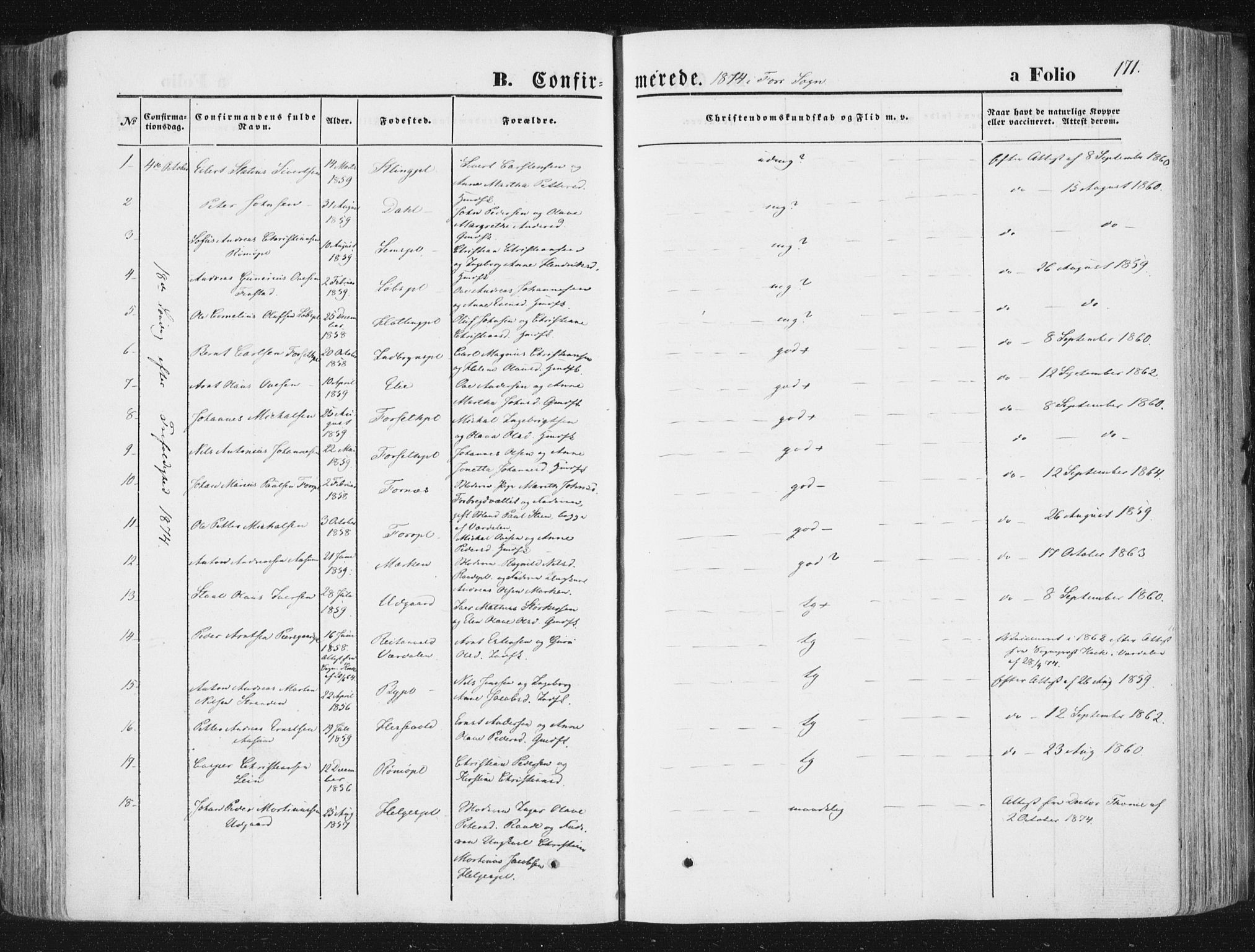 Ministerialprotokoller, klokkerbøker og fødselsregistre - Nord-Trøndelag, AV/SAT-A-1458/746/L0447: Ministerialbok nr. 746A06, 1860-1877, s. 171