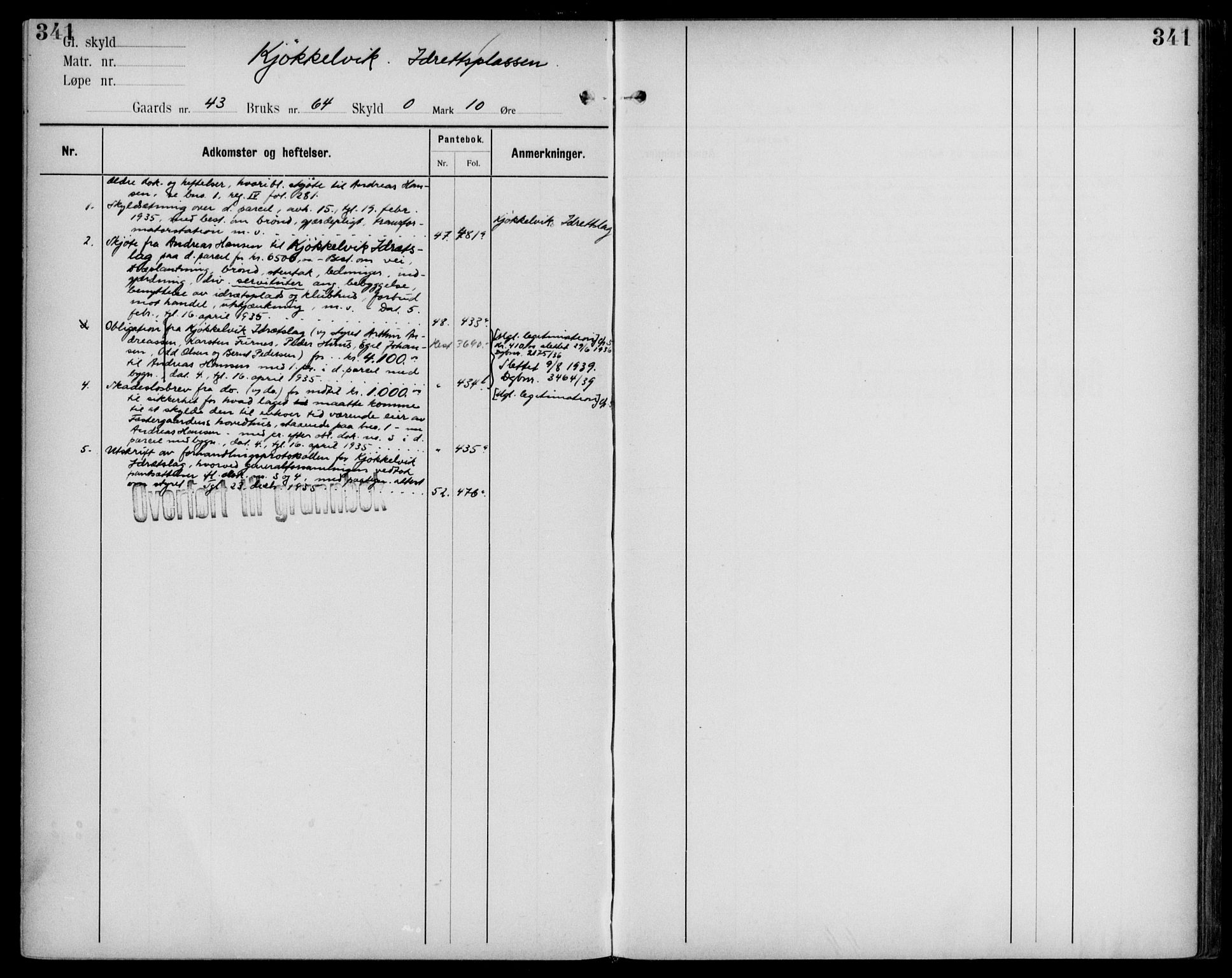 Midhordland sorenskriveri, AV/SAB-A-3001/1/G/Ga/Gab/L0109: Panteregister nr. II.A.b.109, s. 341