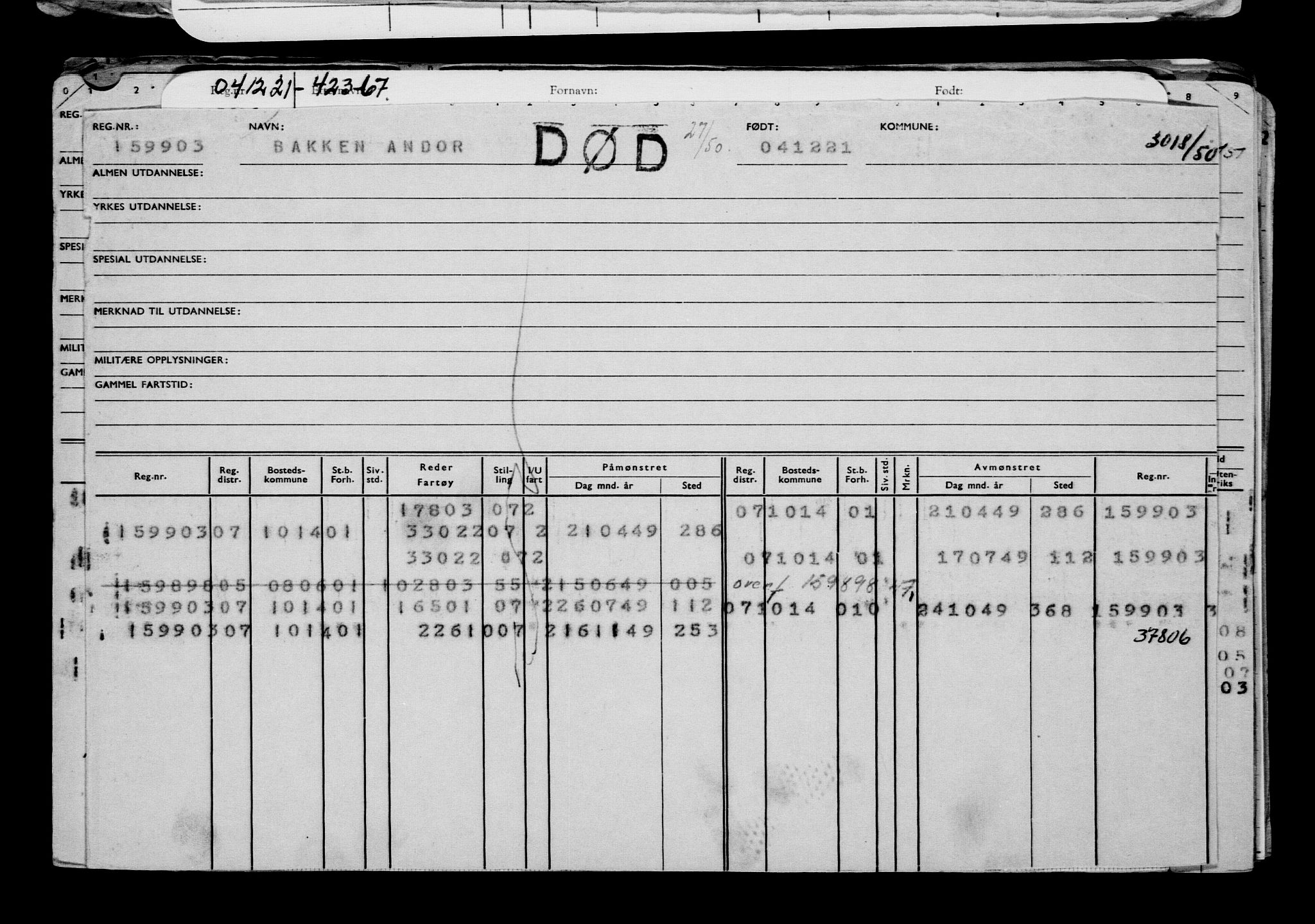 Direktoratet for sjømenn, AV/RA-S-3545/G/Gb/L0200: Hovedkort, 1921, s. 409