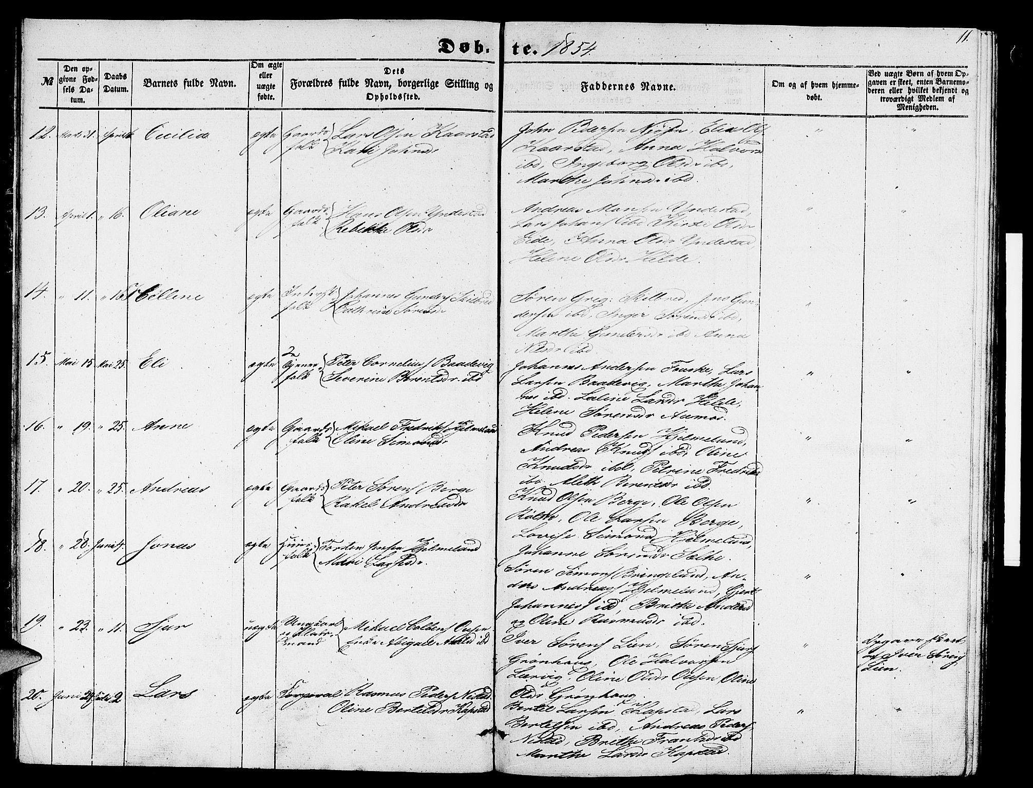 Gaular sokneprestembete, AV/SAB-A-80001/H/Hab: Klokkerbok nr. B 1, 1853-1863, s. 11