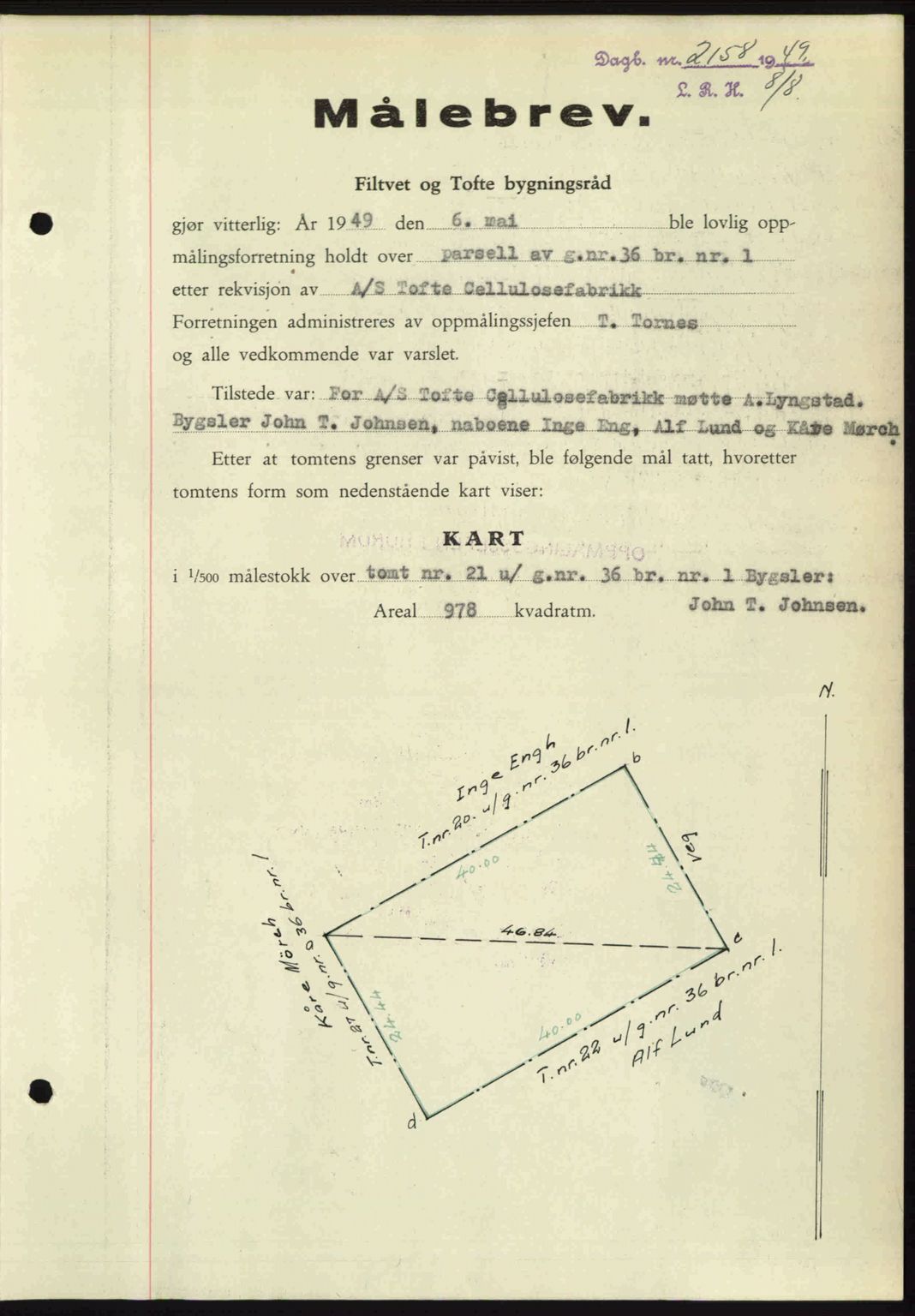 Lier, Røyken og Hurum sorenskriveri, AV/SAKO-A-89/G/Ga/Gab/L0101: Pantebok nr. 101, 1949-1949, Dagboknr: 2158/1949