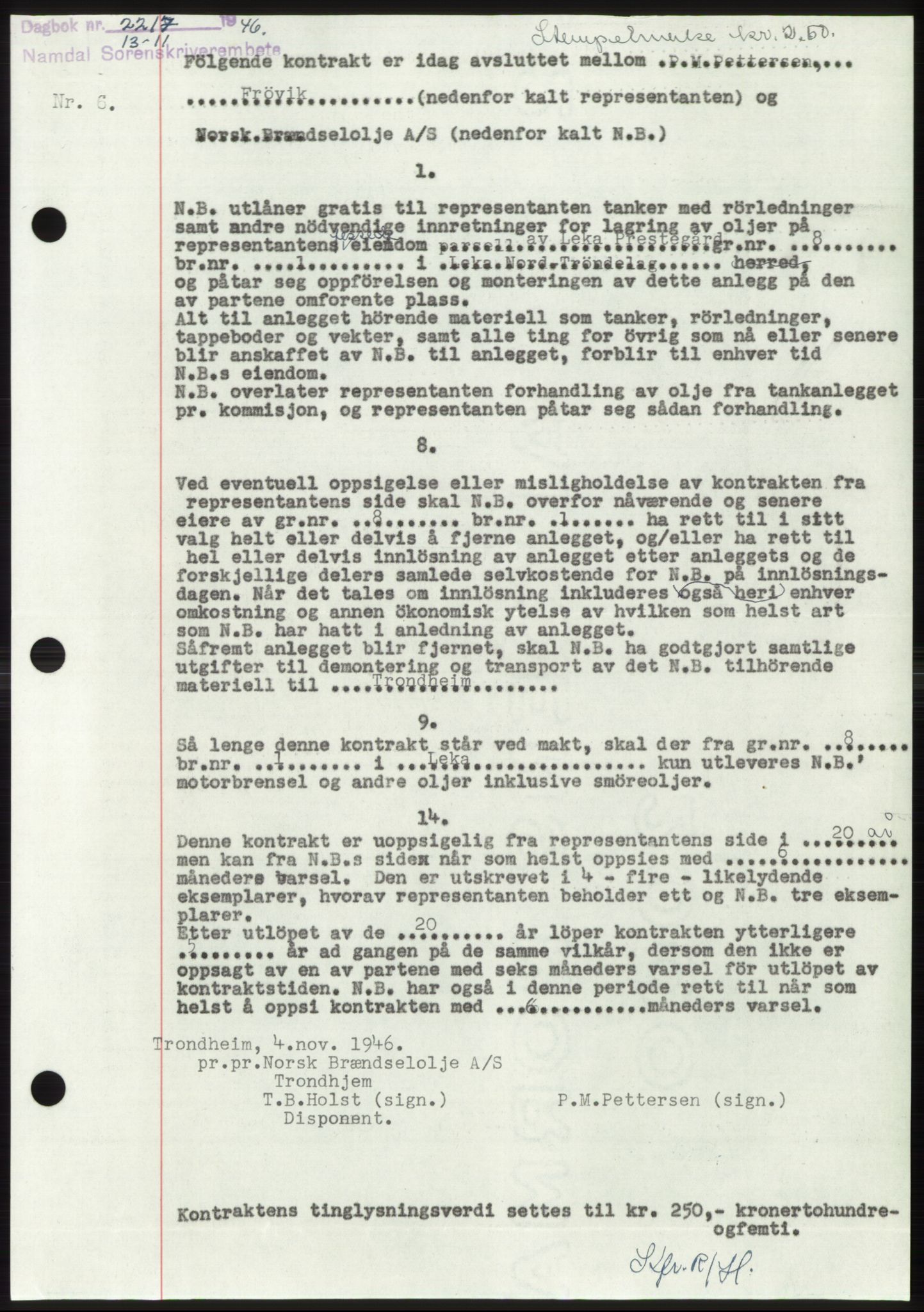 Namdal sorenskriveri, SAT/A-4133/1/2/2C: Pantebok nr. -, 1946-1947, Dagboknr: 2217/1946