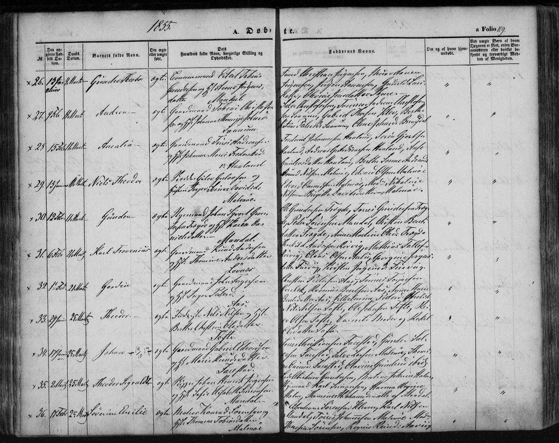 Mandal sokneprestkontor, AV/SAK-1111-0030/F/Fa/Faa/L0013: Ministerialbok nr. A 13, 1847-1859, s. 109