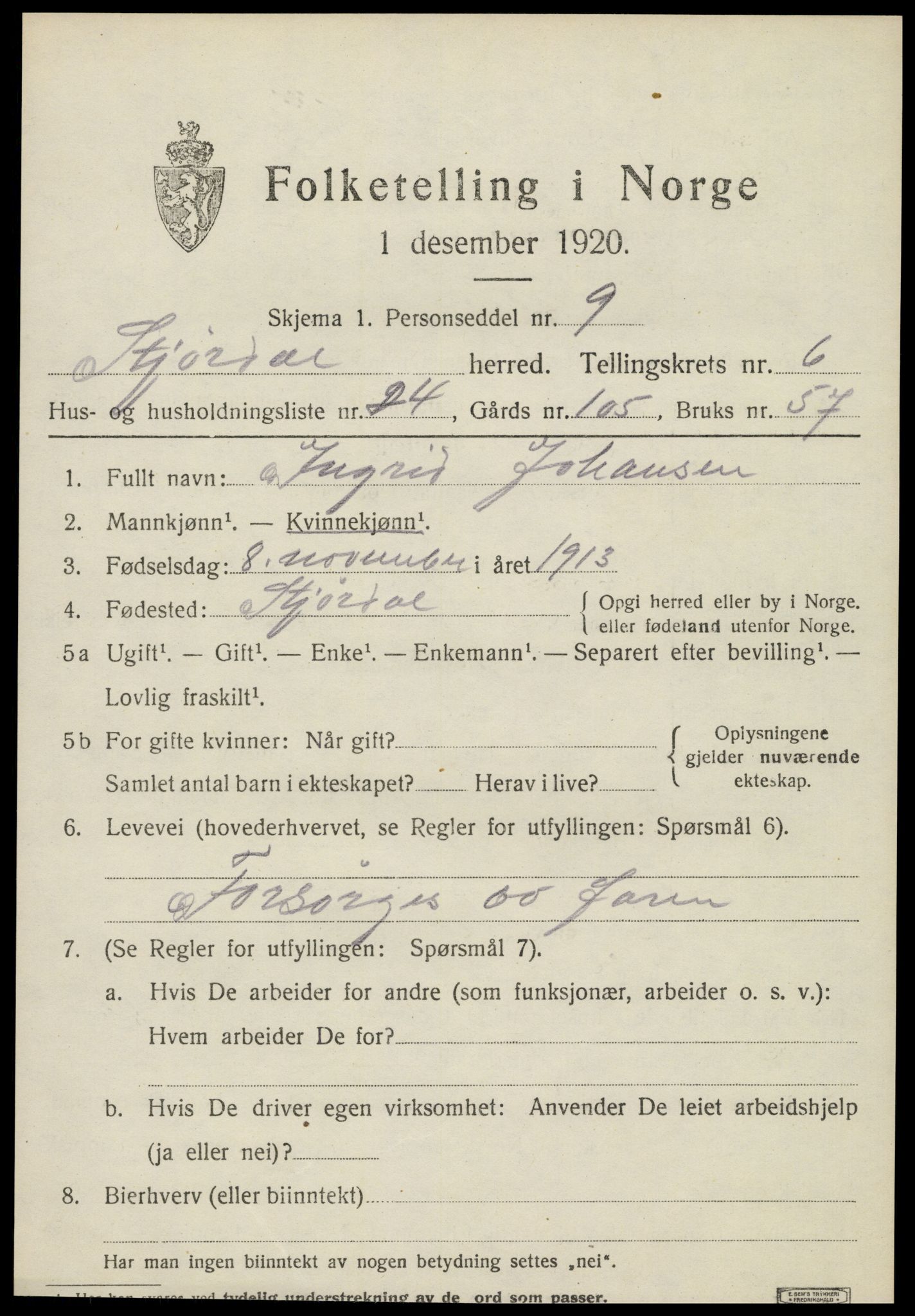 SAT, Folketelling 1920 for 1714 Stjørdal herred, 1920, s. 6916