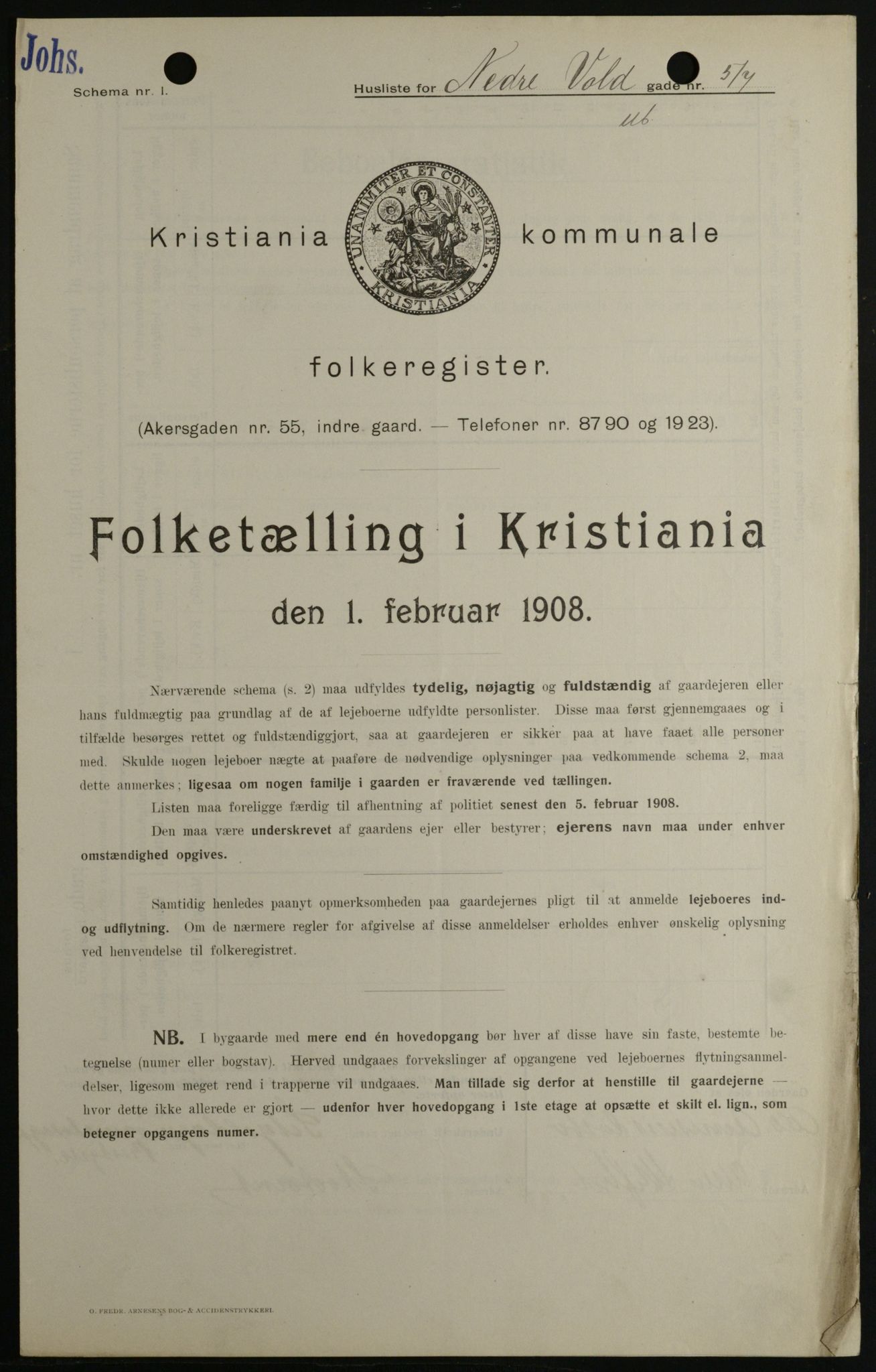 OBA, Kommunal folketelling 1.2.1908 for Kristiania kjøpstad, 1908, s. 62371