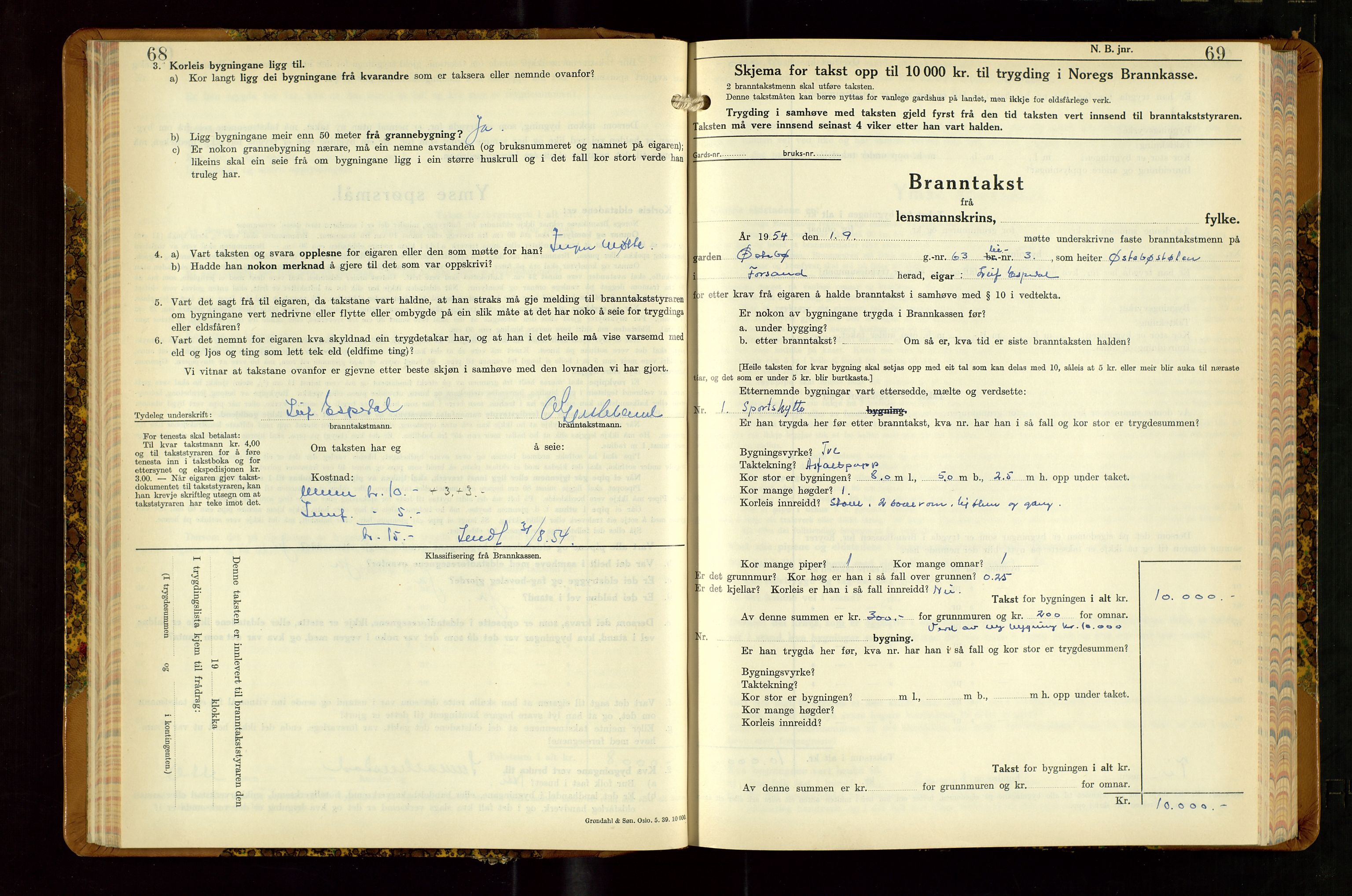 Høle og Forsand lensmannskontor, AV/SAST-A-100127/Gob/L0002: "Branntakstbok" - skjematakst, 1941-1955, s. 68-69