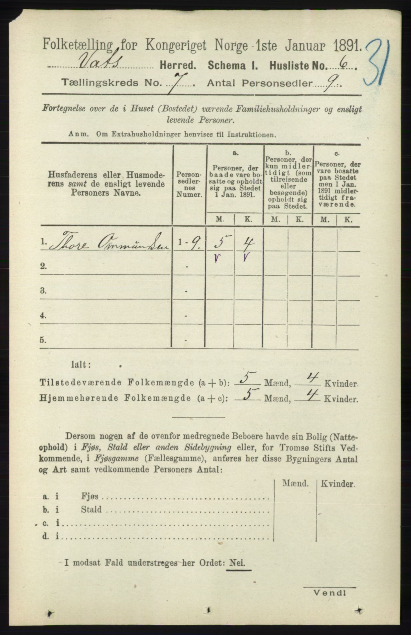 RA, Folketelling 1891 for 1155 Vats herred, 1891, s. 1065