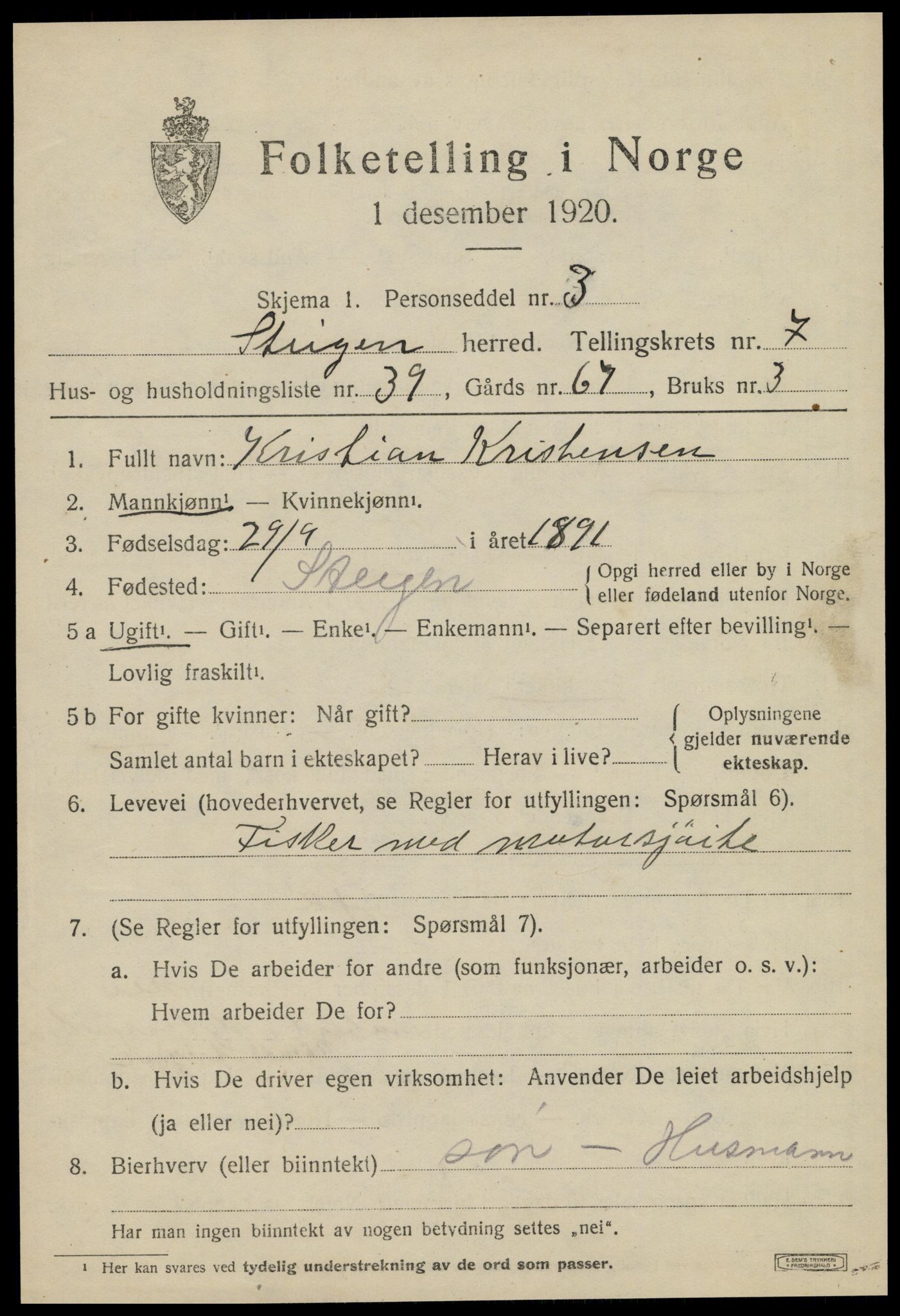 SAT, Folketelling 1920 for 1848 Steigen herred, 1920, s. 3182