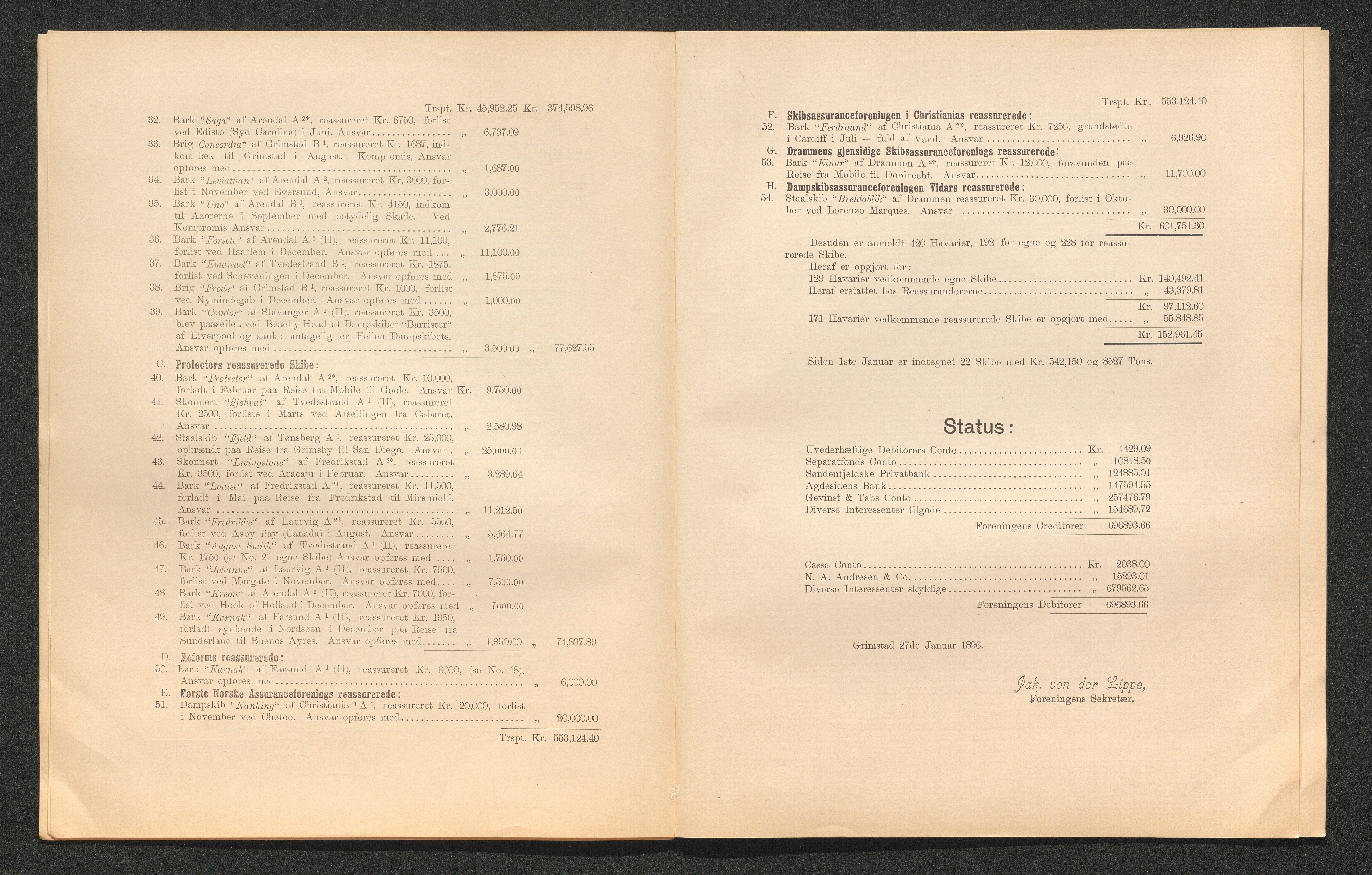 Agders Gjensidige Assuranceforening, AAKS/PA-1718/05/L0003: Regnskap, seilavdeling, pakkesak, 1890-1912