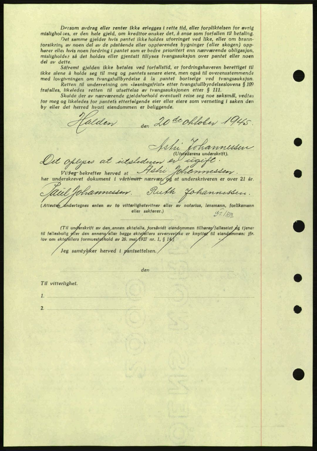 Idd og Marker sorenskriveri, AV/SAO-A-10283/G/Gb/Gbc/L0002: Pantebok nr. B4-9a, 1939-1945, Dagboknr: 778/1945