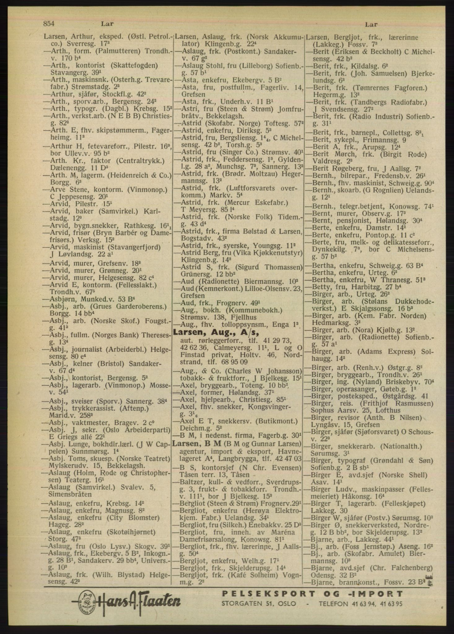 Kristiania/Oslo adressebok, PUBL/-, 1949, s. 854