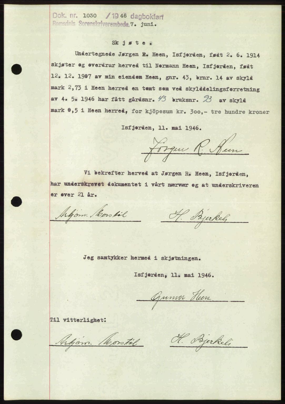 Romsdal sorenskriveri, AV/SAT-A-4149/1/2/2C: Pantebok nr. A20, 1946-1946, Dagboknr: 1030/1946