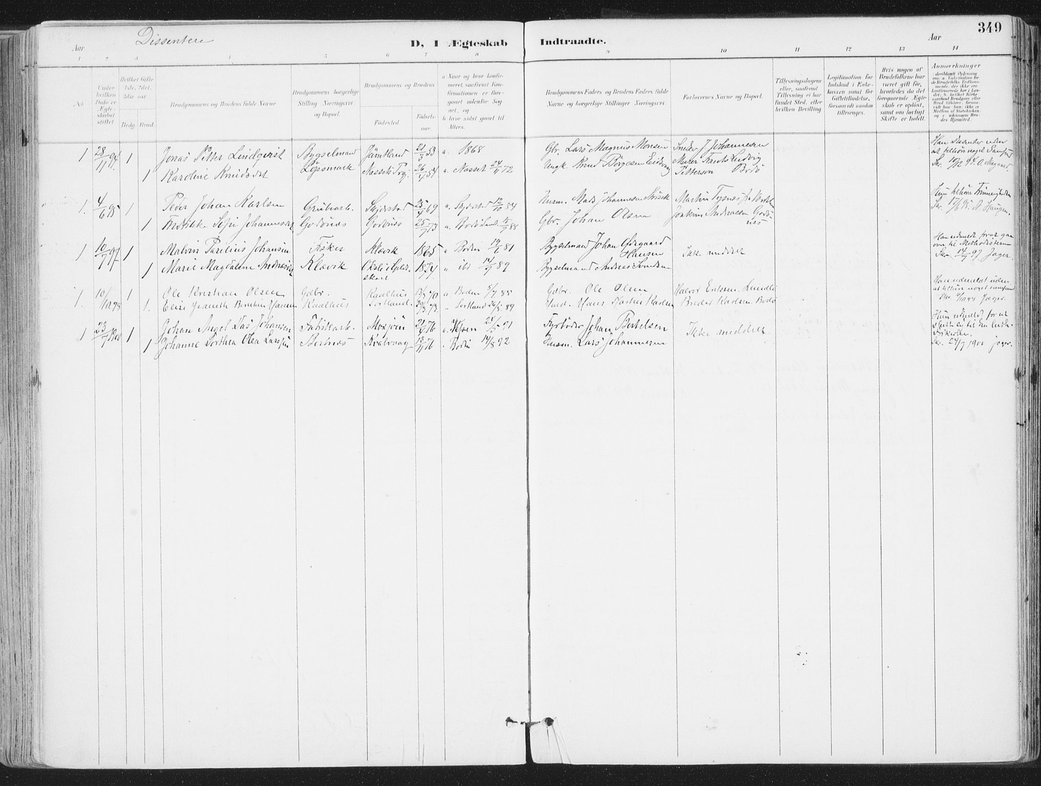 Ministerialprotokoller, klokkerbøker og fødselsregistre - Nordland, AV/SAT-A-1459/802/L0055: Ministerialbok nr. 802A02, 1894-1915, s. 349