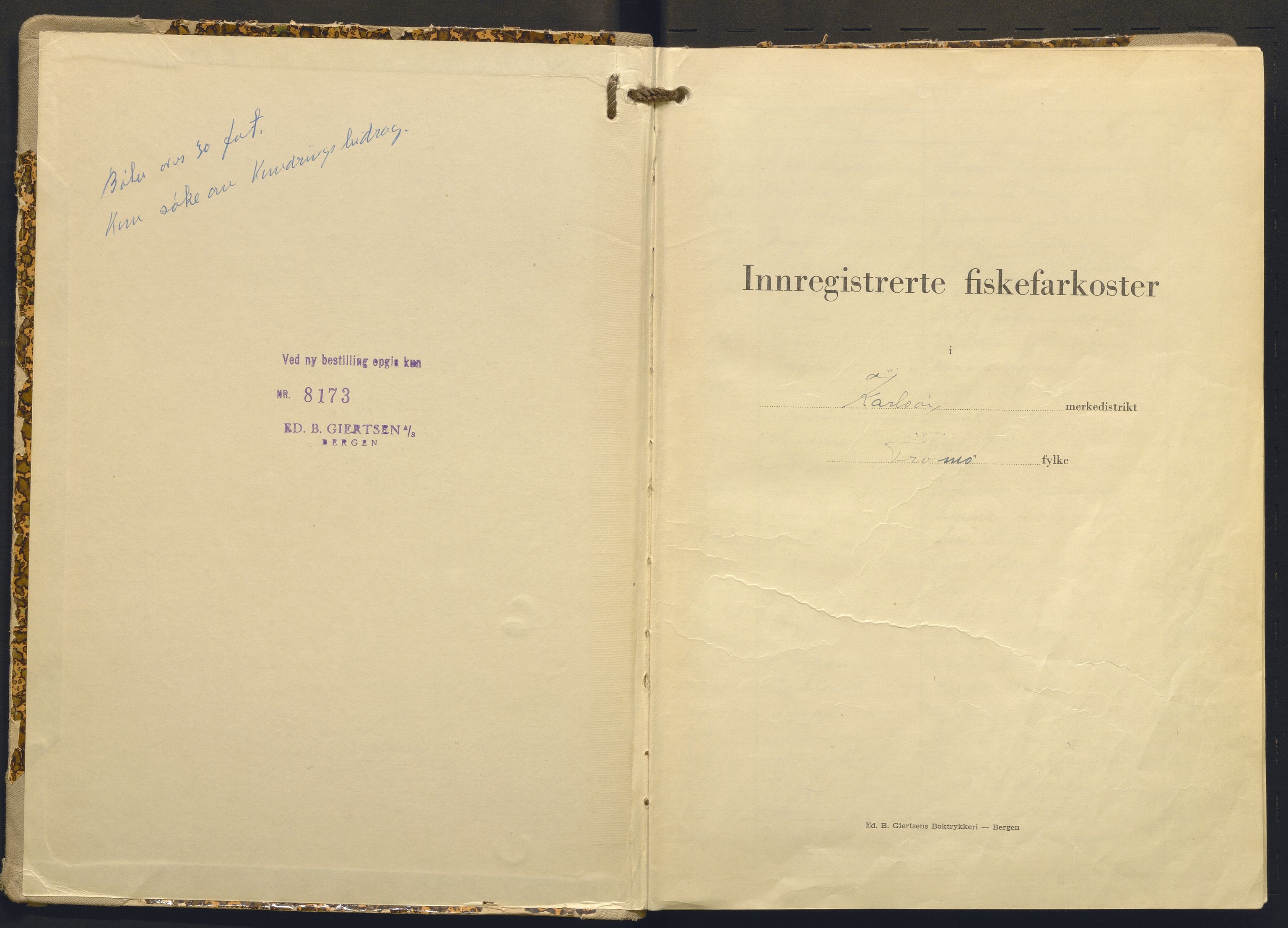 Fiskeridirektoratet - 1 Adm. ledelse - 13 Båtkontoret, AV/SAB-A-2003/I/Ia/Iab/L0029: 135.0212/3 Merkeprotokoll - Karlsøy, 1955-1963