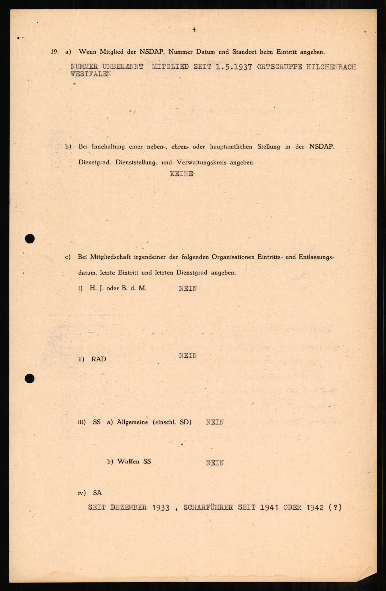 Forsvaret, Forsvarets overkommando II, RA/RAFA-3915/D/Db/L0001: CI Questionaires. Tyske okkupasjonsstyrker i Norge. Tyskere., 1945-1946, s. 46
