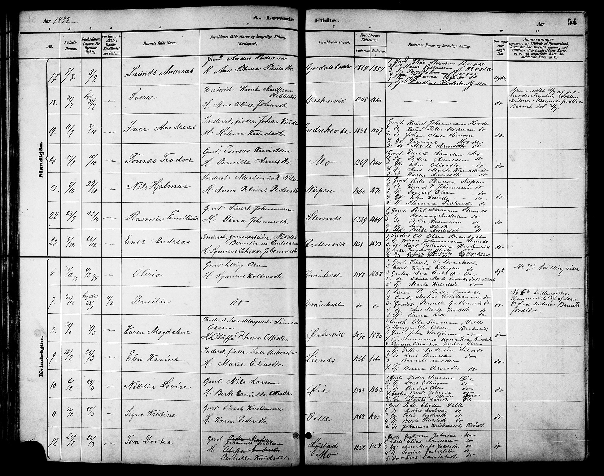 Ministerialprotokoller, klokkerbøker og fødselsregistre - Møre og Romsdal, AV/SAT-A-1454/513/L0189: Klokkerbok nr. 513C03, 1883-1904, s. 54