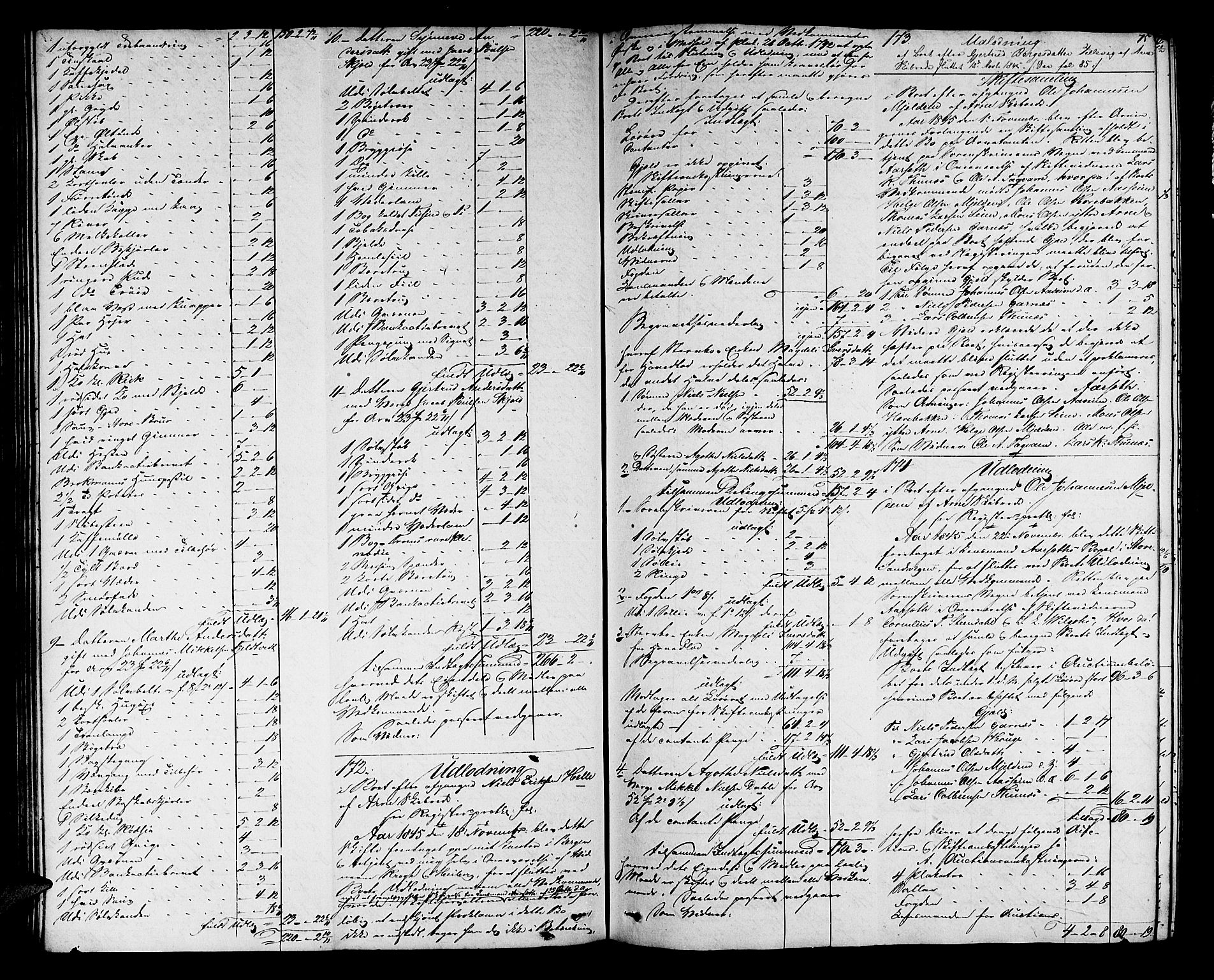 Nordhordland sorenskrivar, AV/SAB-A-2901/1/H/Hd/Hda/L0002: Skifteutlodningsprotokollar, 1845-1862, s. 74b-75a