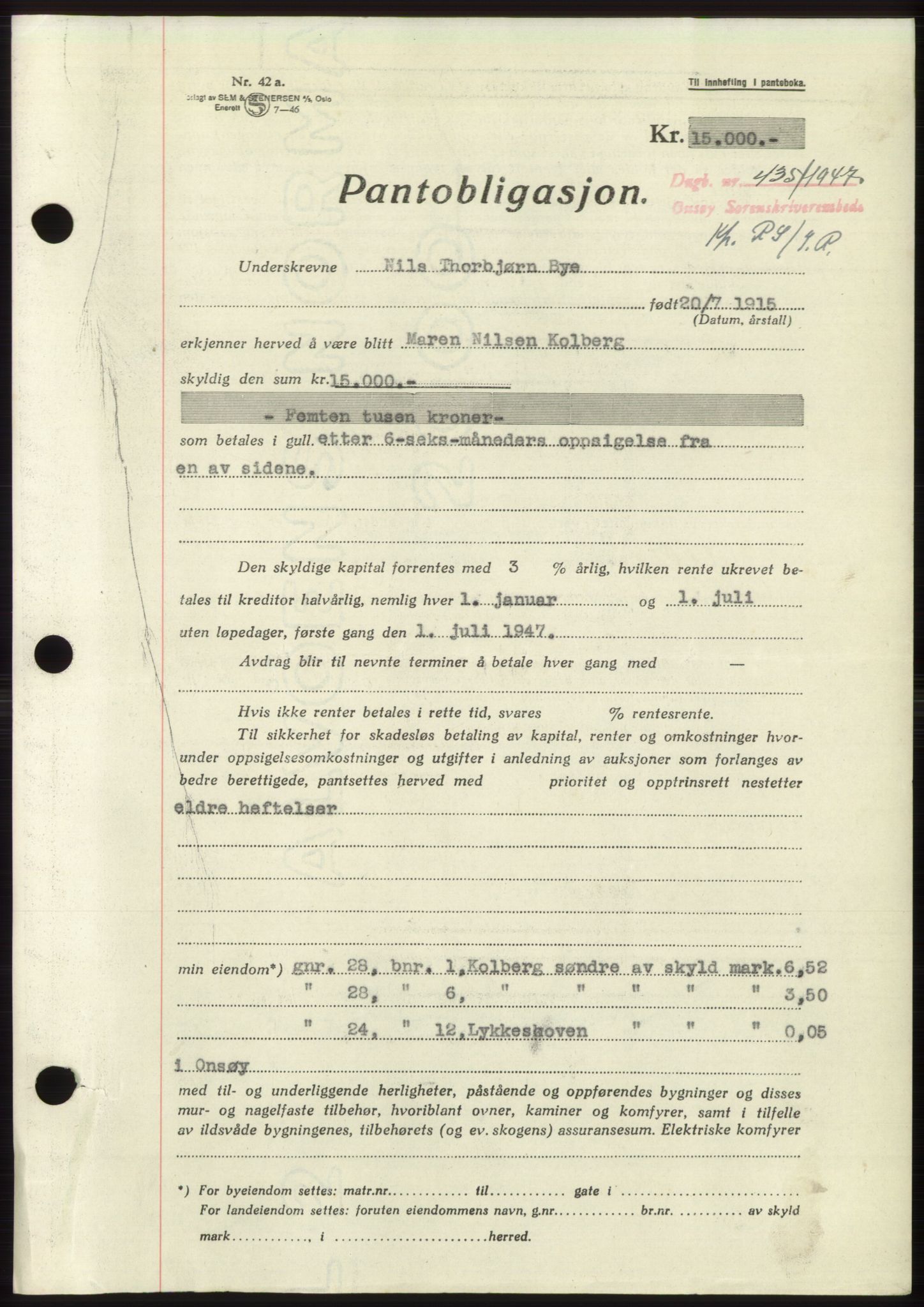 Onsøy sorenskriveri, SAO/A-10474/G/Ga/Gac/L0005: Pantebok nr. B 9-5, 1946-1947, Dagboknr: 435/1947