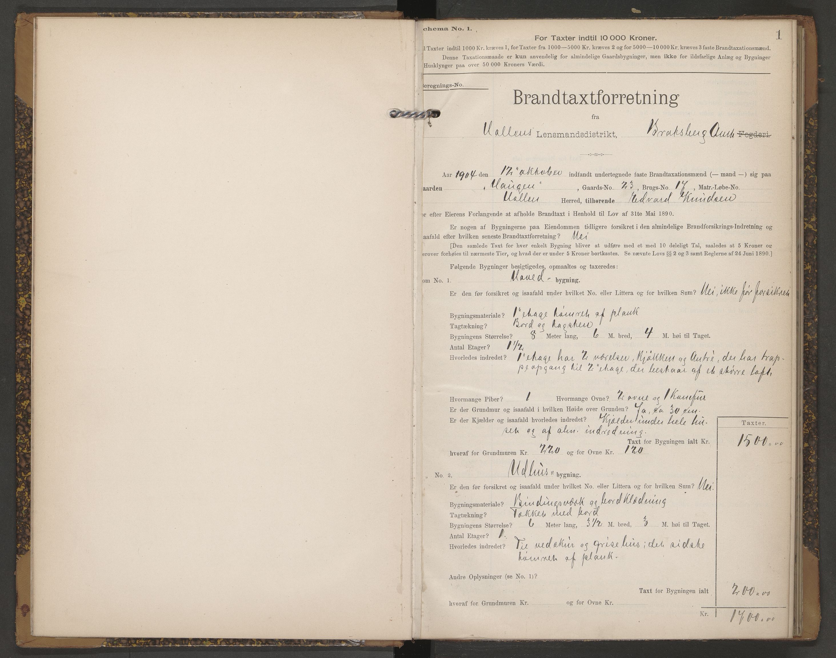 Holla lensmannskontor, AV/SAKO-A-560/Y/Yg/Ygb/L0002: Skjematakstprotokoll, 1904-1909