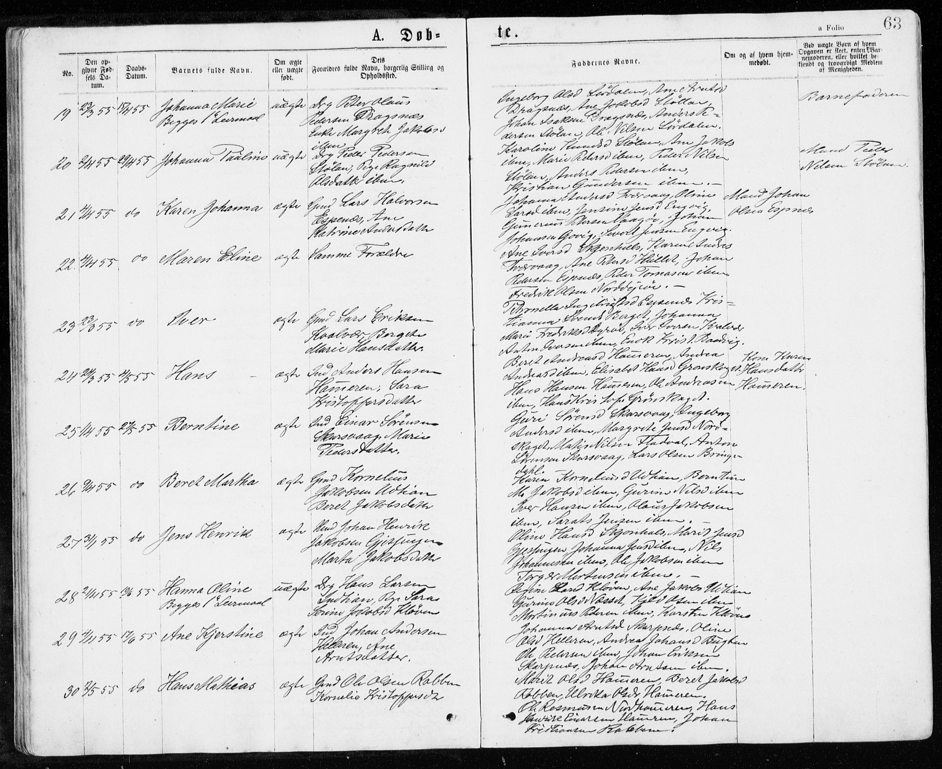 Ministerialprotokoller, klokkerbøker og fødselsregistre - Sør-Trøndelag, SAT/A-1456/640/L0576: Ministerialbok nr. 640A01, 1846-1876, s. 63